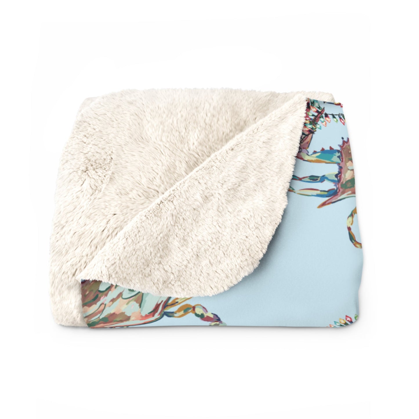 Christmas Crab Sherpa Fleece Blanket, Soft Throw for Home Decor, Nautical Gifts - Blue Cava