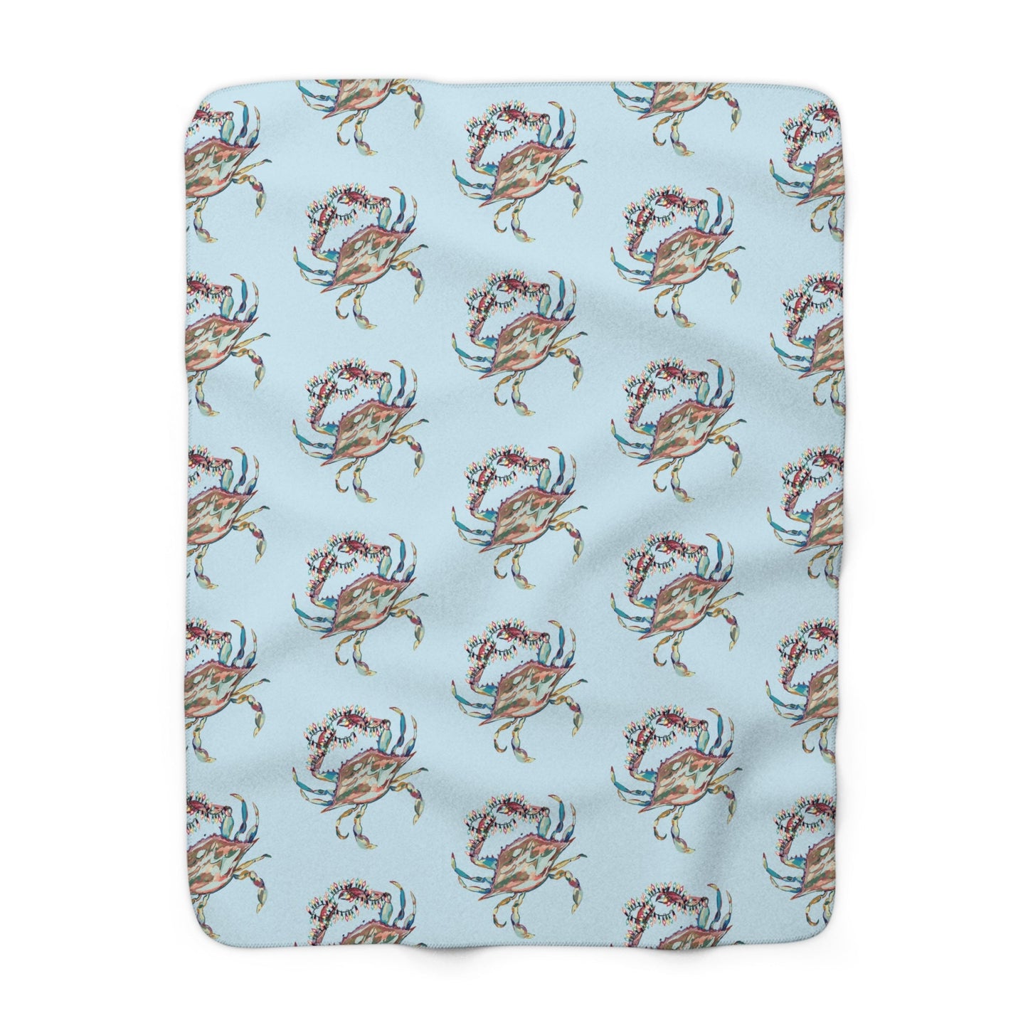 Christmas Crab Sherpa Fleece Blanket, Soft Throw for Home Decor, Nautical Gifts - Blue Cava