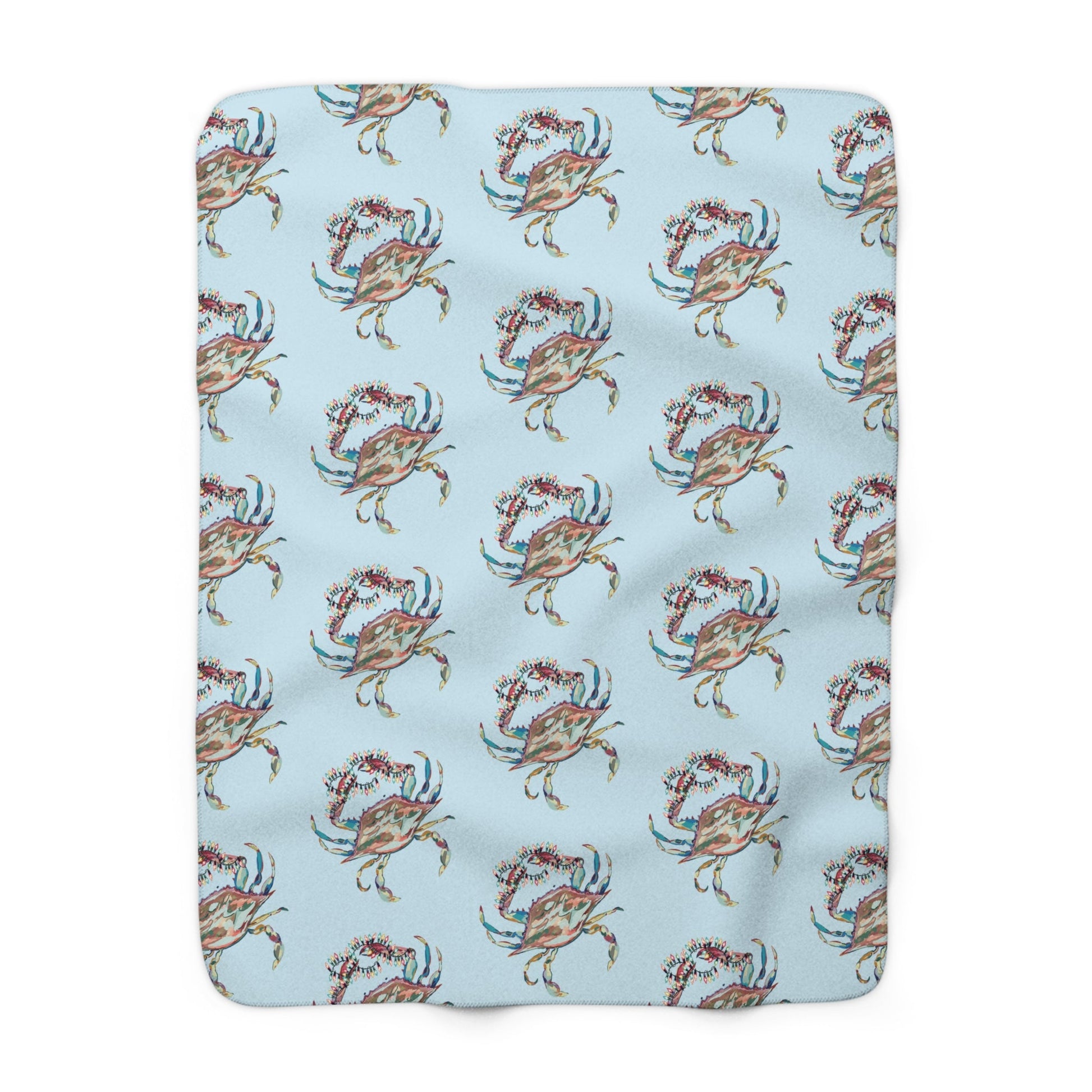 Christmas Crab Sherpa Fleece Blanket, Soft Throw for Home Decor, Nautical Gifts - Blue Cava