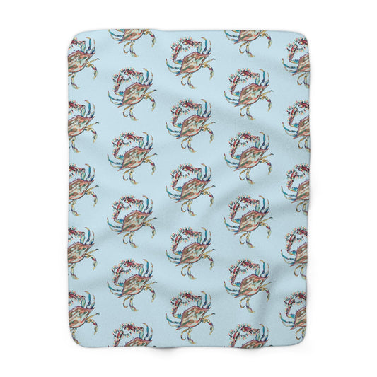 Christmas Crab Sherpa Fleece Blanket, Soft Throw for Home Decor, Nautical Gifts - Blue Cava