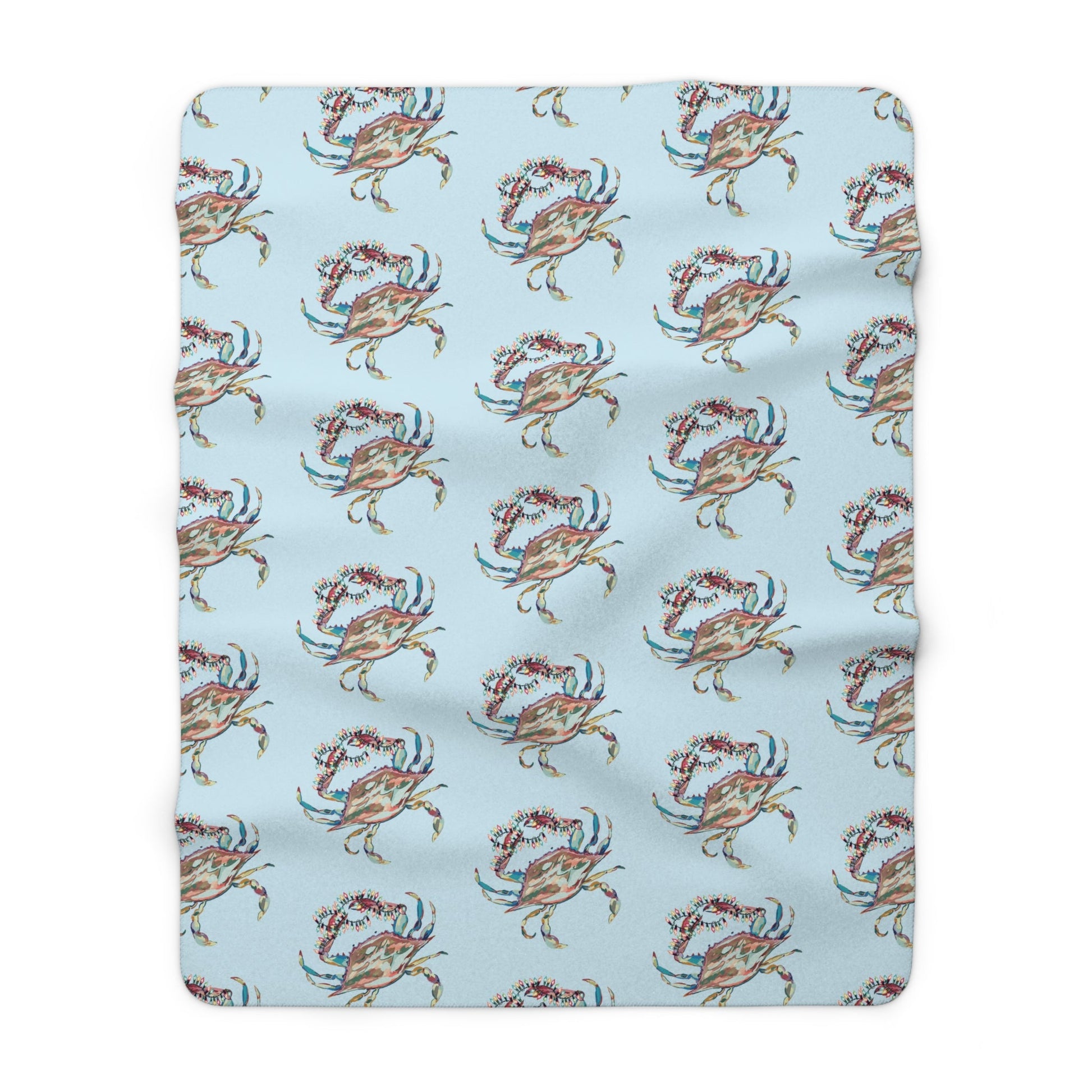 Christmas Crab Sherpa Fleece Blanket, Soft Throw for Home Decor, Nautical Gifts - Blue Cava