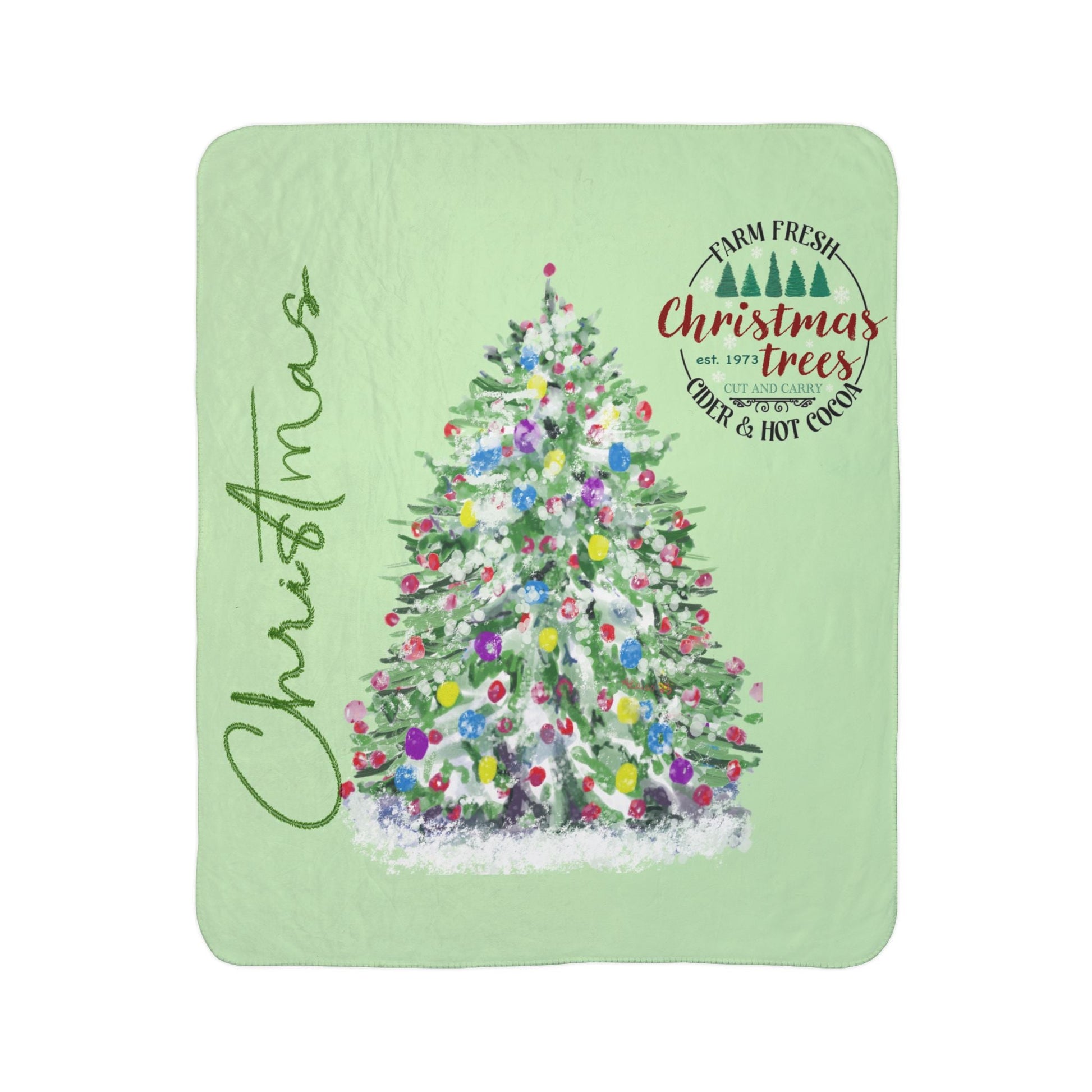 Christmas Tree Farm Fleece Sherpa Blanket - Cozy Holiday Decor - Blue Cava