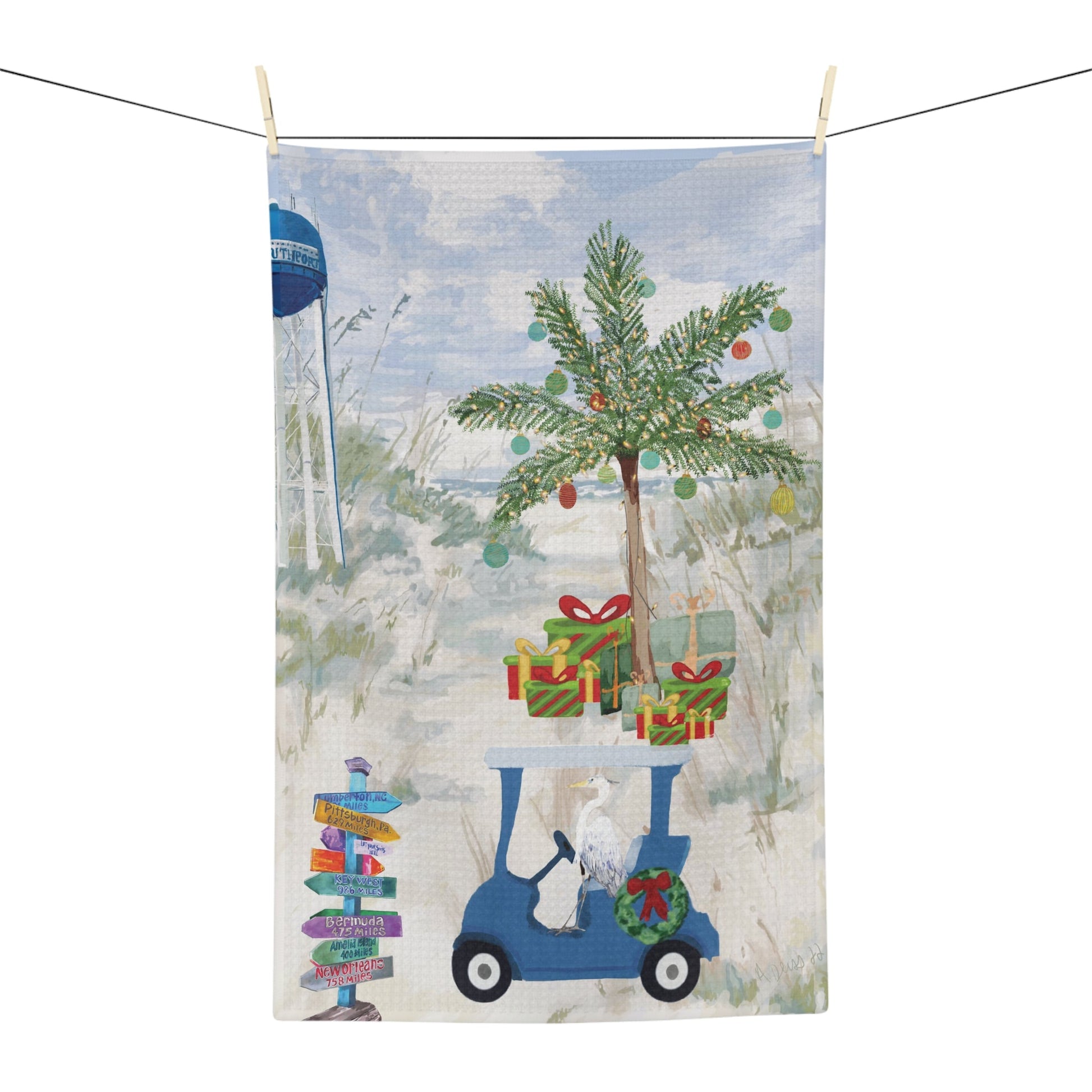 Coastal Christmas Microfiber waffle Towel - Blue Cava