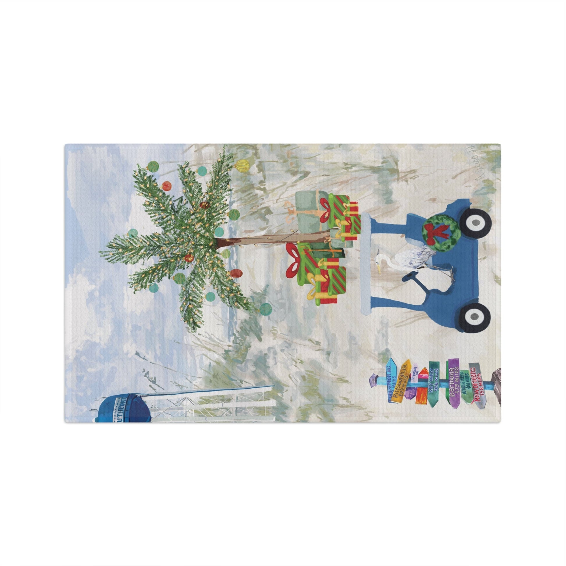Coastal Christmas Microfiber waffle Towel - Blue Cava
