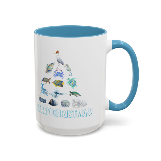 Coastal Christmas Tree Two Tone Coffee Mug (11, 15oz) - Blue Cava