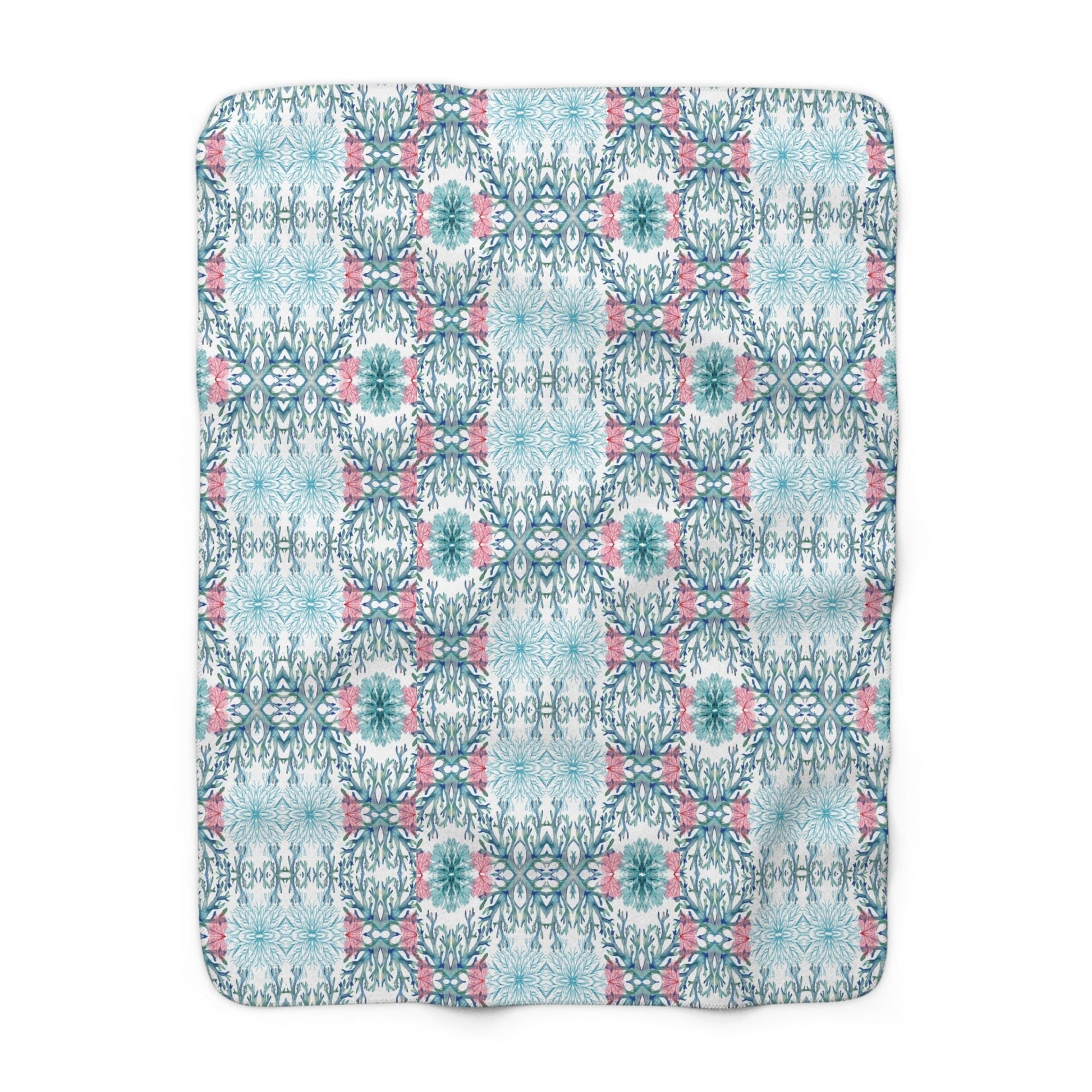 Coastal Coral Sherpa Fleece Blanket, Soft Plush Throw - Blue Cava