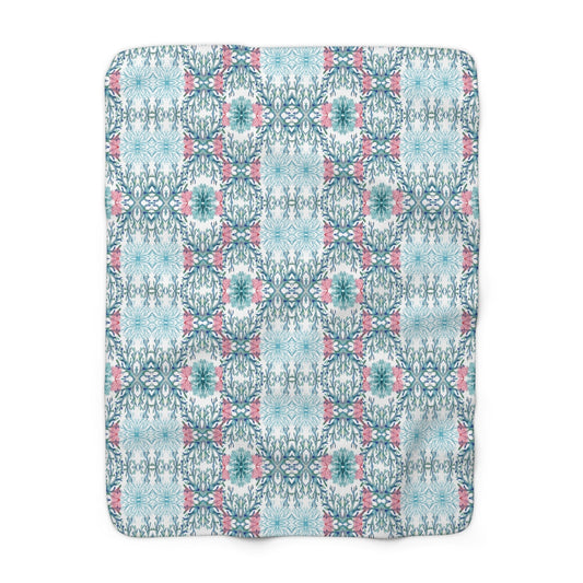 Coastal Coral Sherpa Fleece Blanket, Soft Plush Throw - Blue Cava