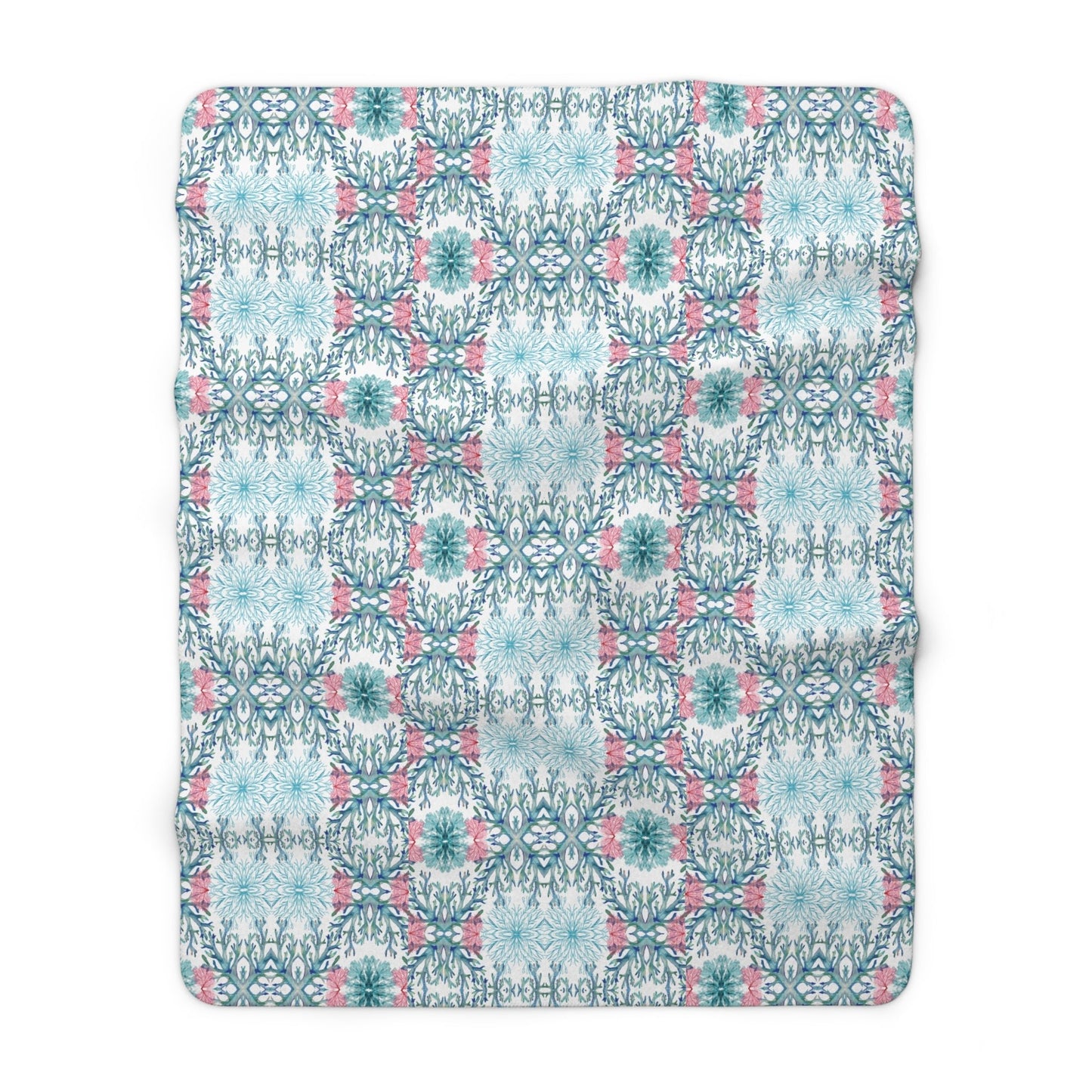 Coastal Coral Sherpa Fleece Blanket, Soft Plush Throw - Blue Cava