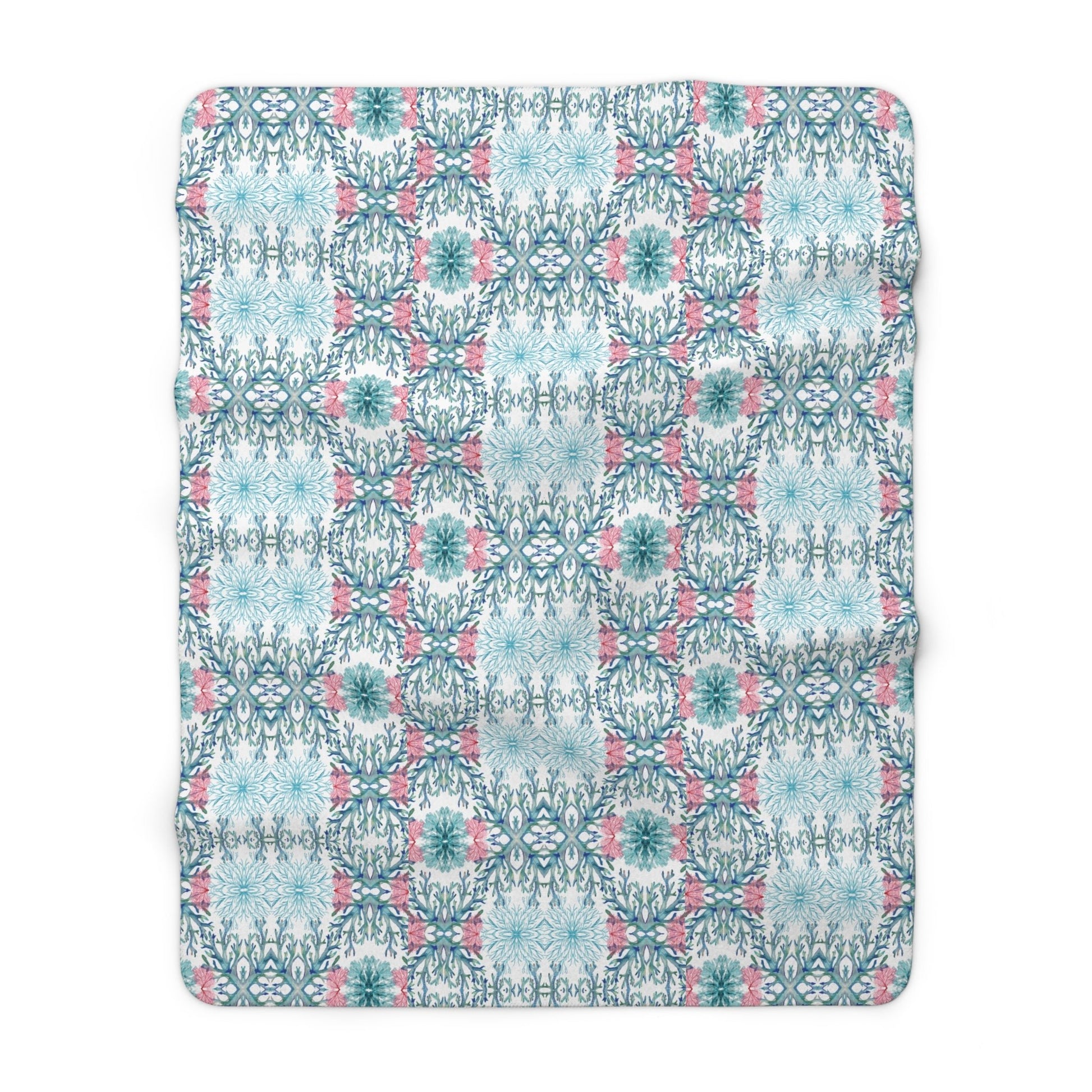 Coastal Coral Sherpa Fleece Blanket, Soft Plush Throw - Blue Cava