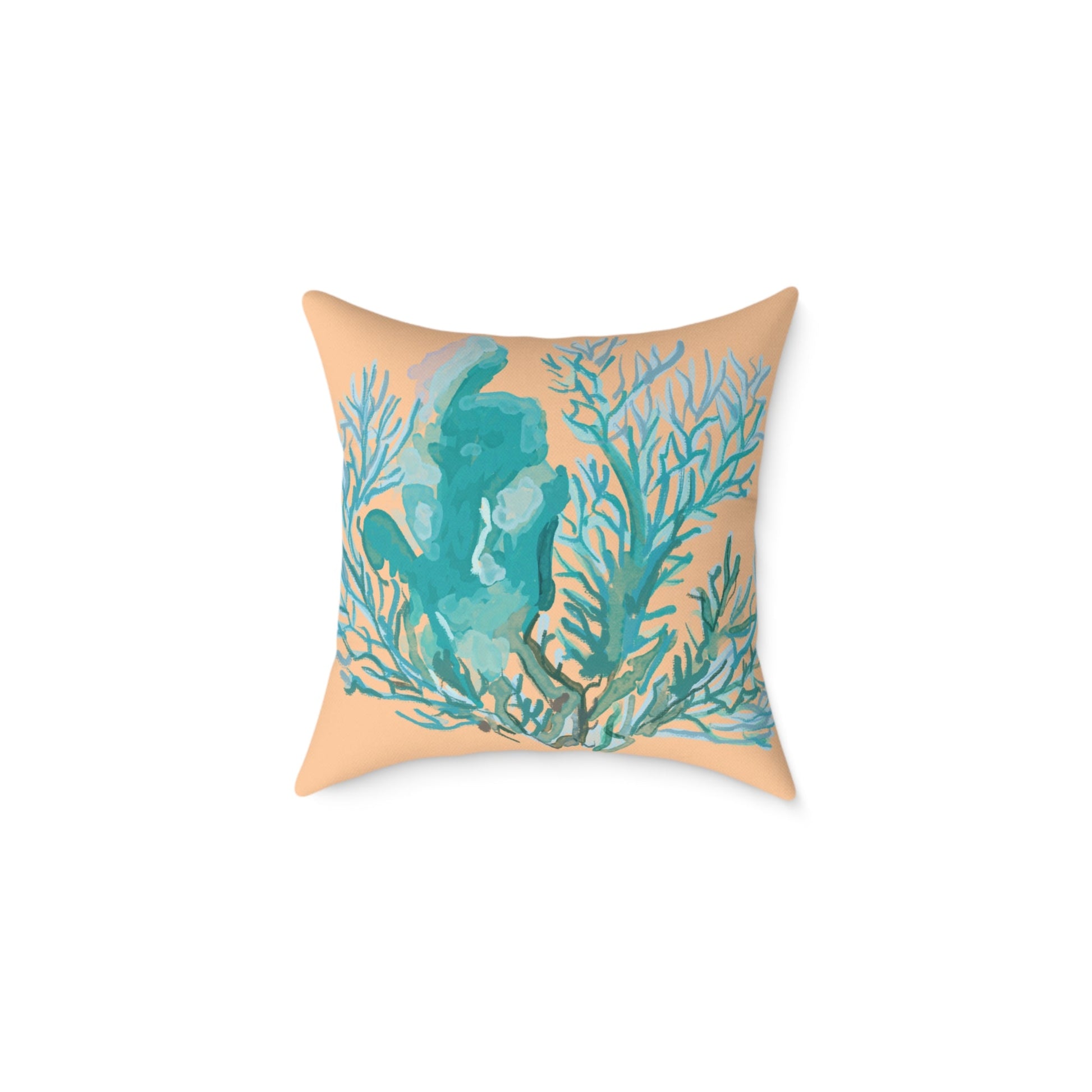 Coastal Coral Square Poly Canvas Pillow - Ocean - Inspired Home Decor - Blue Cava