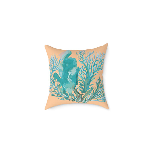 Coastal Coral Square Poly Canvas Pillow - Ocean - Inspired Home Decor - Blue Cava