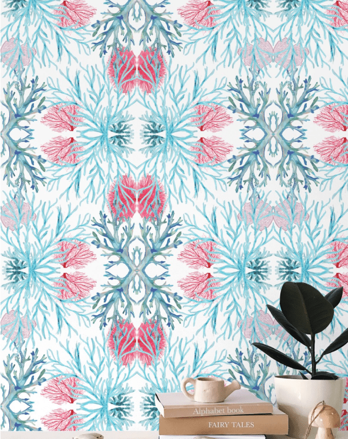 Coastal Coral Wallpaper - Blue Cava