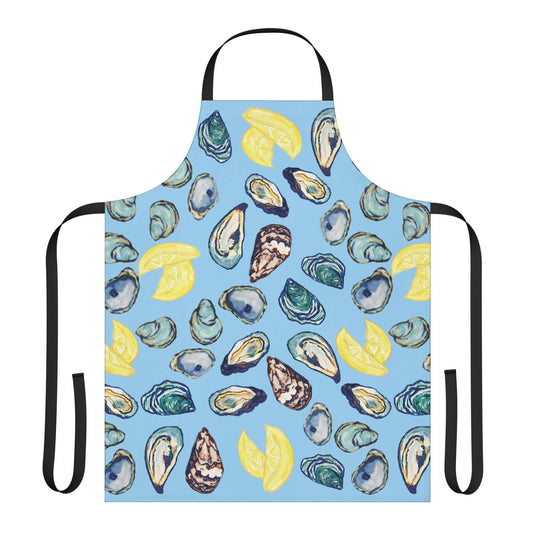 Coastal Oyster And Lemons Apron for Culinary Creators - Blue Cava