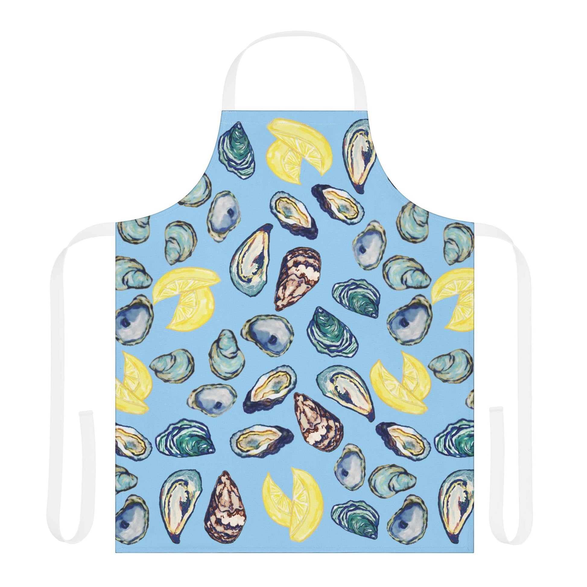 Coastal Oyster And Lemons Apron for Culinary Creators - Blue Cava