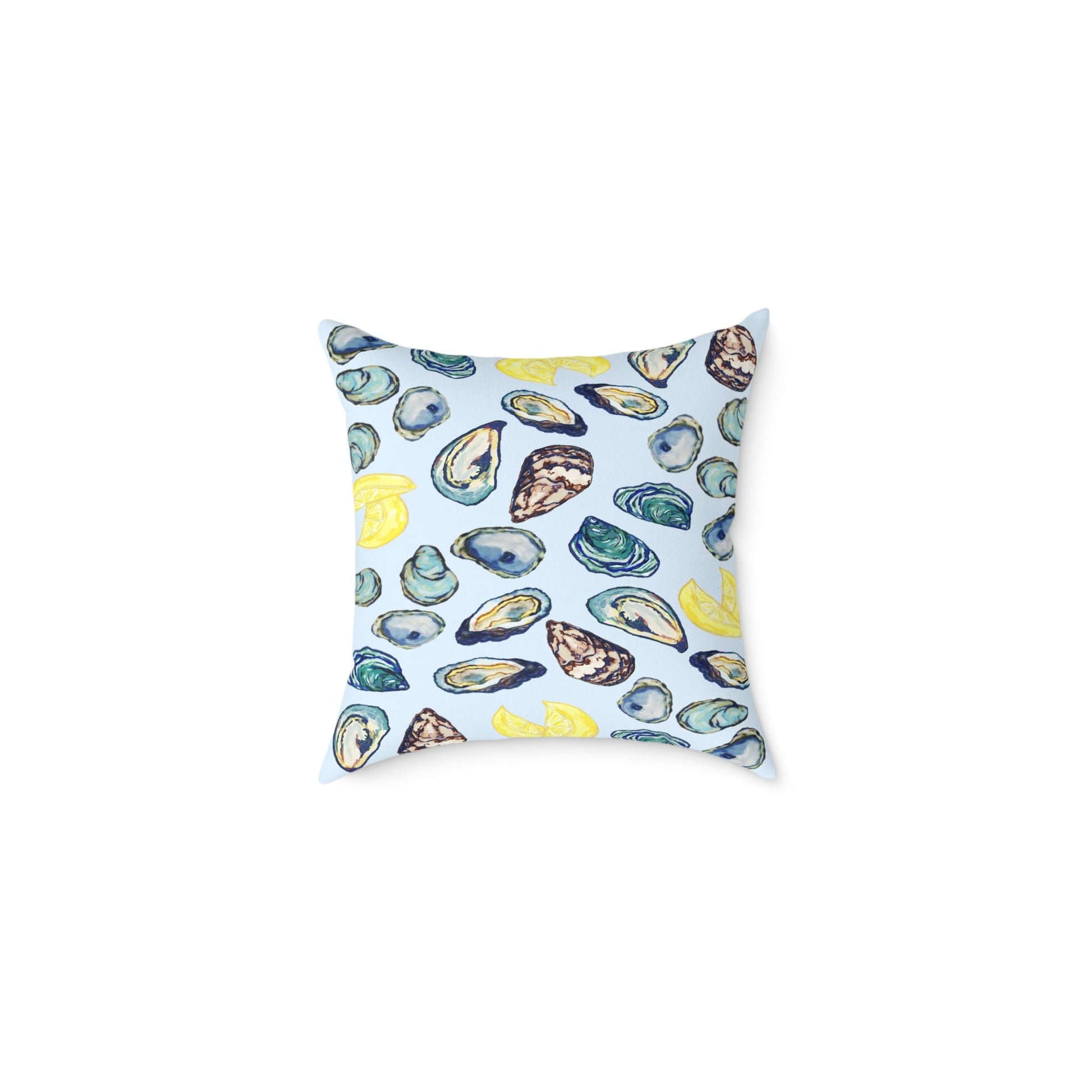 Coastal Oyster Print Pillow - Decorative Square Pillow - Blue Cava