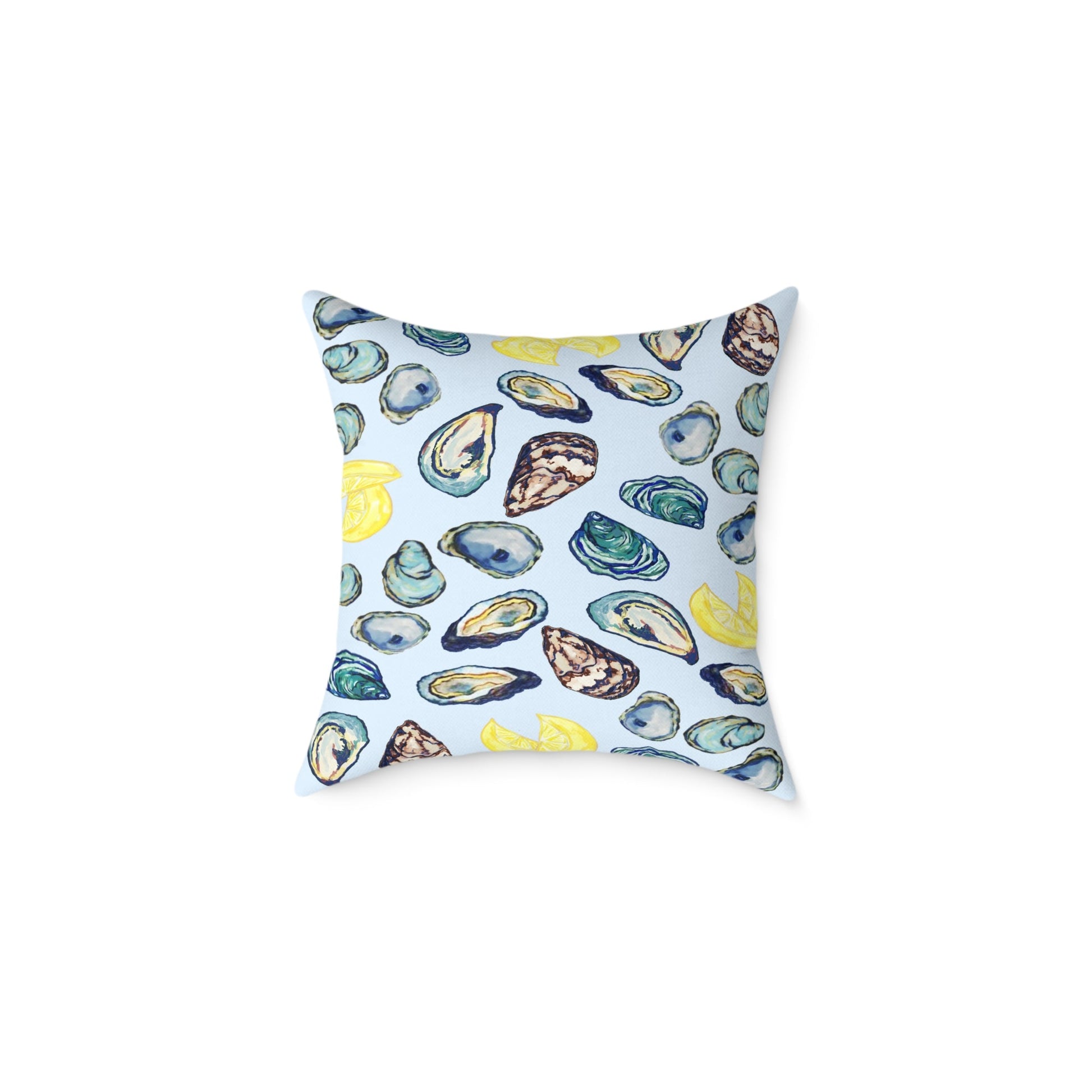 Coastal Oyster Print Pillow - Decorative Square Pillow - Blue Cava