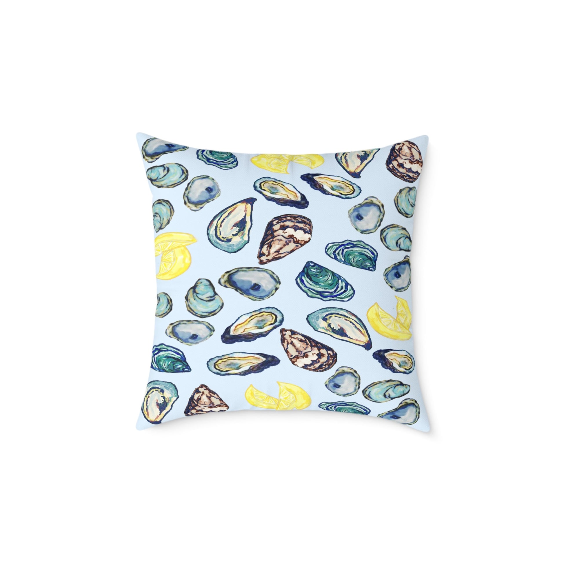 Coastal Oyster Print Pillow - Decorative Square Pillow - Blue Cava