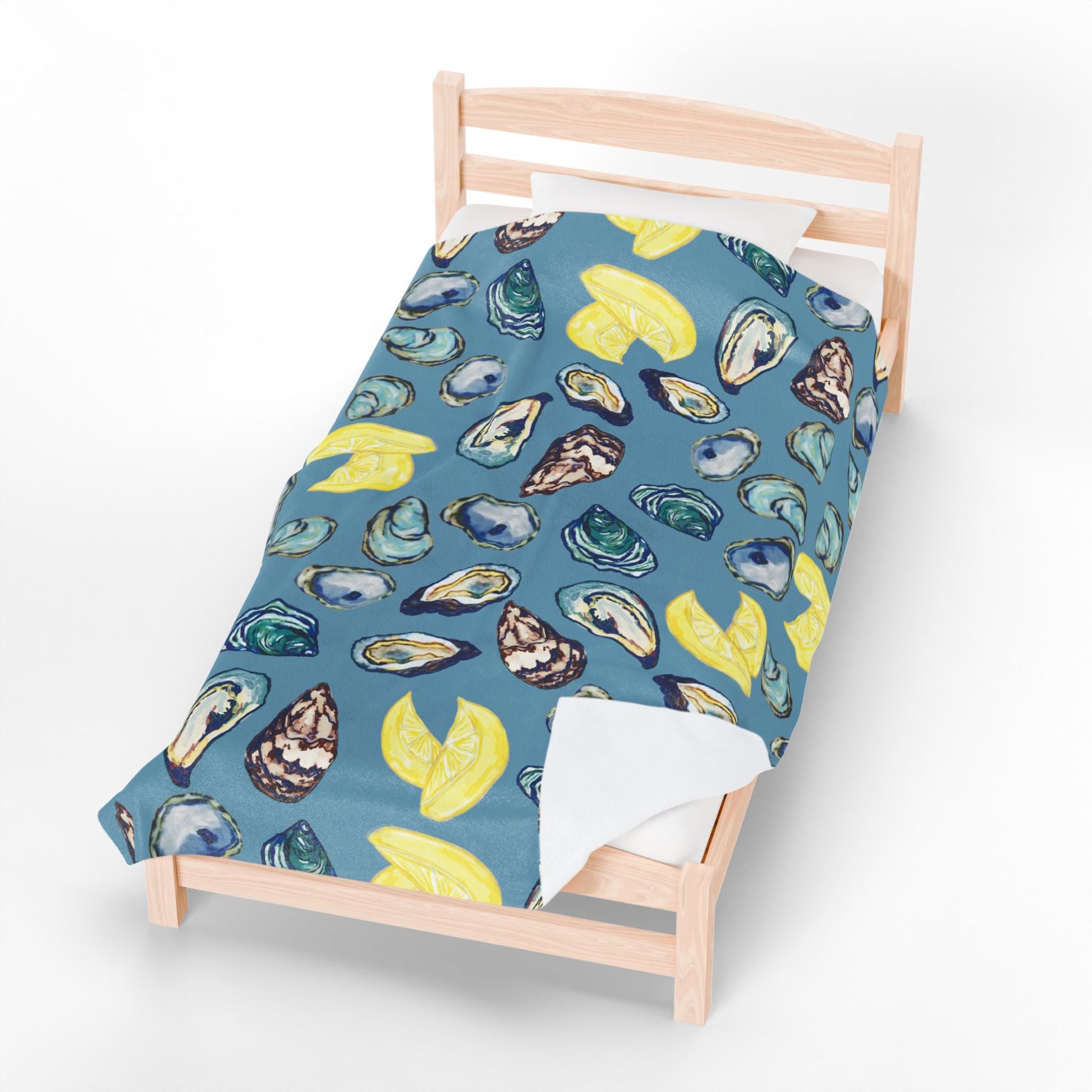 Coastal Oyster Velveteen Plush Blanket - Home Decor, - Blue Cava