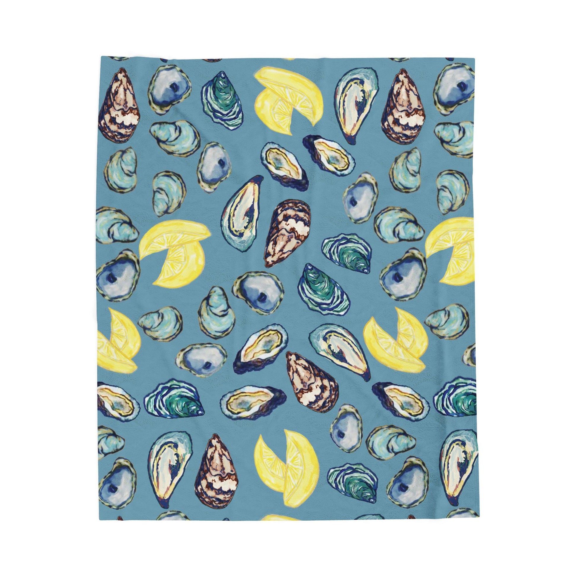 Coastal Oyster Velveteen Plush Blanket - Home Decor, - Blue Cava