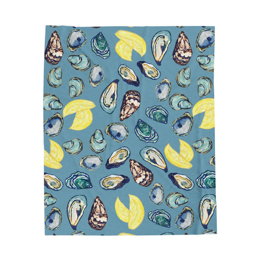 Coastal Oyster Velveteen Plush Blanket - Home Decor, - Blue Cava