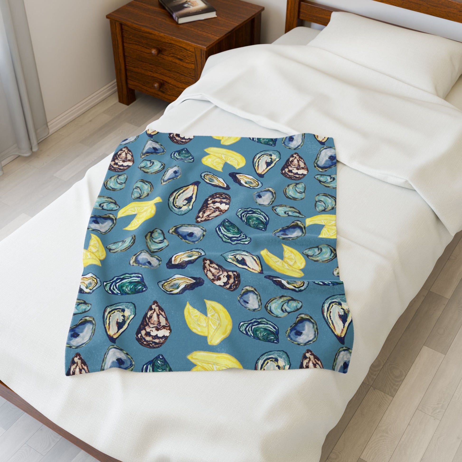 Coastal Oyster Velveteen Plush Blanket - Home Decor, - Blue Cava
