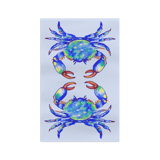 Colorful Crab Microfiber Waffle Towel - Blue Cava