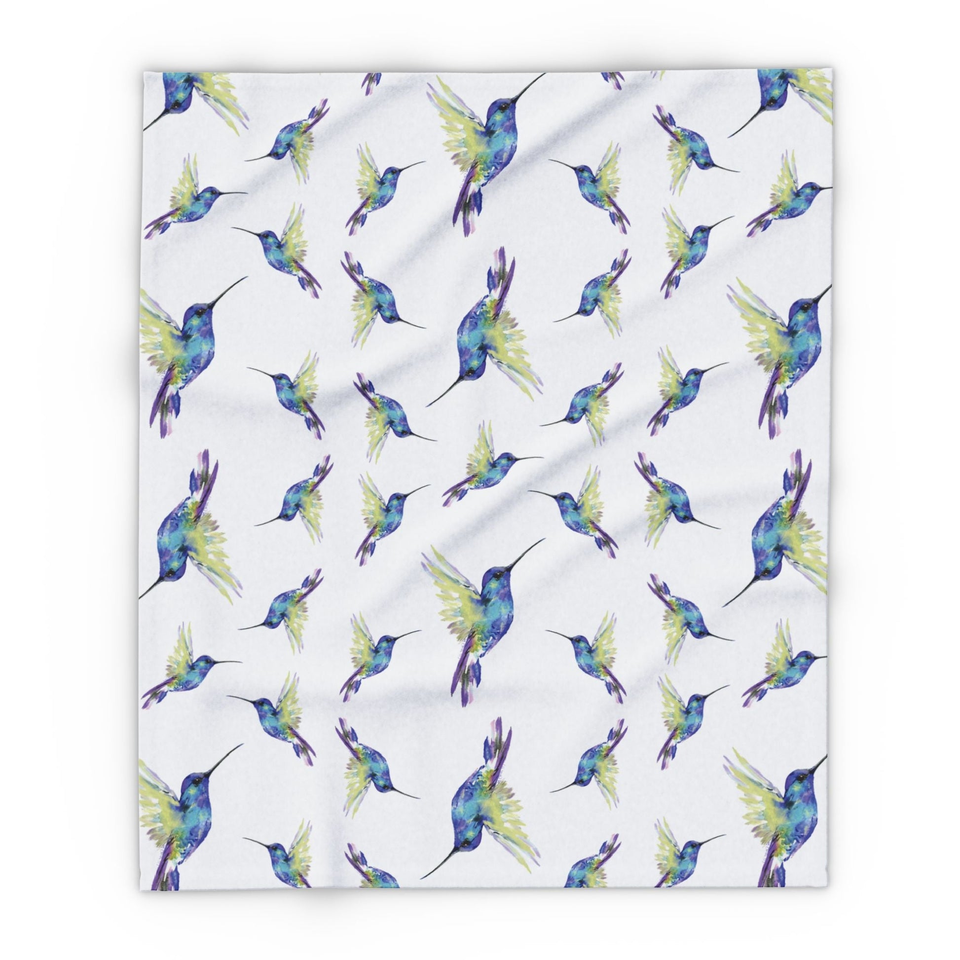 Colorful Hummingbird Fleece Blankets - Blue Cava