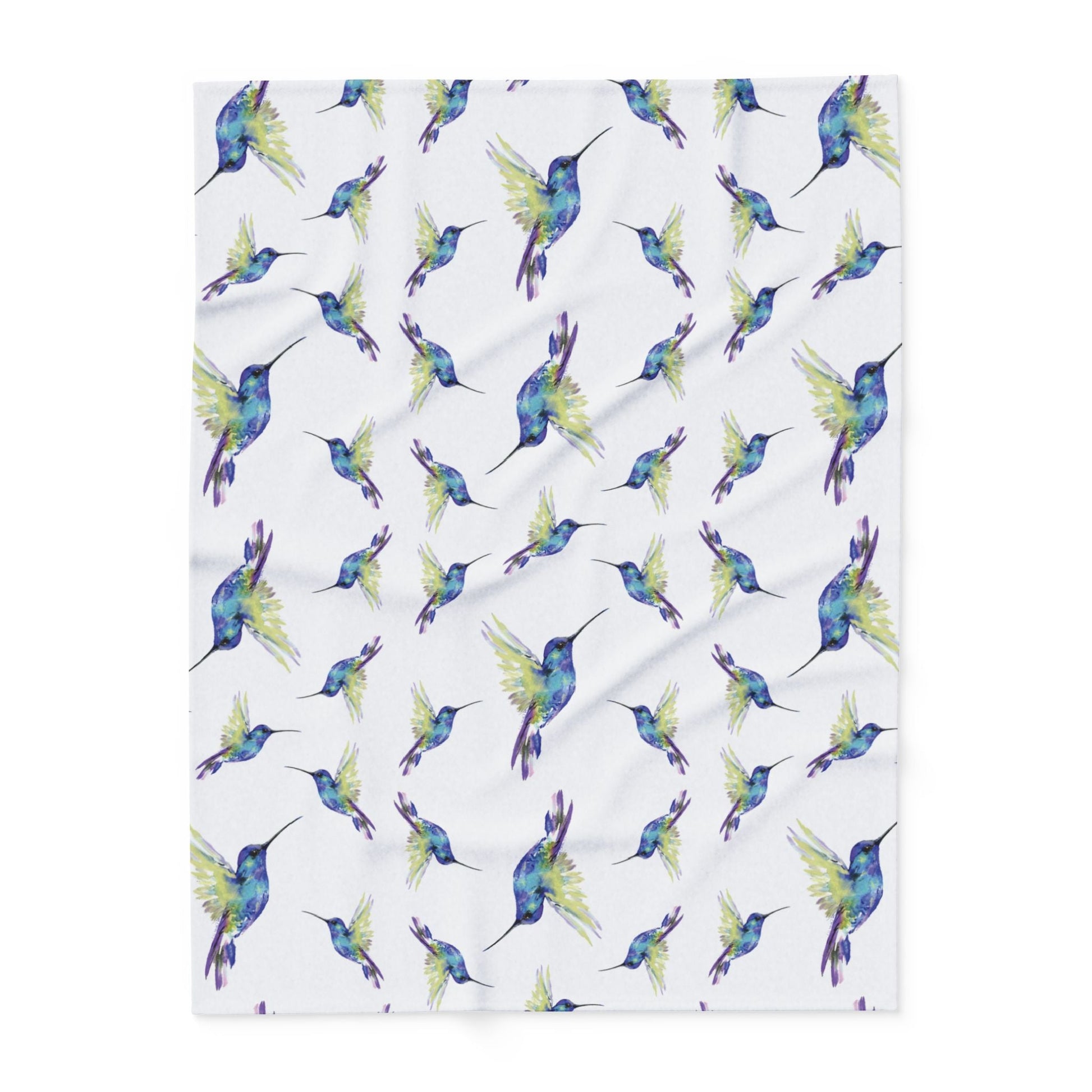 Colorful Hummingbird Fleece Blankets - Blue Cava