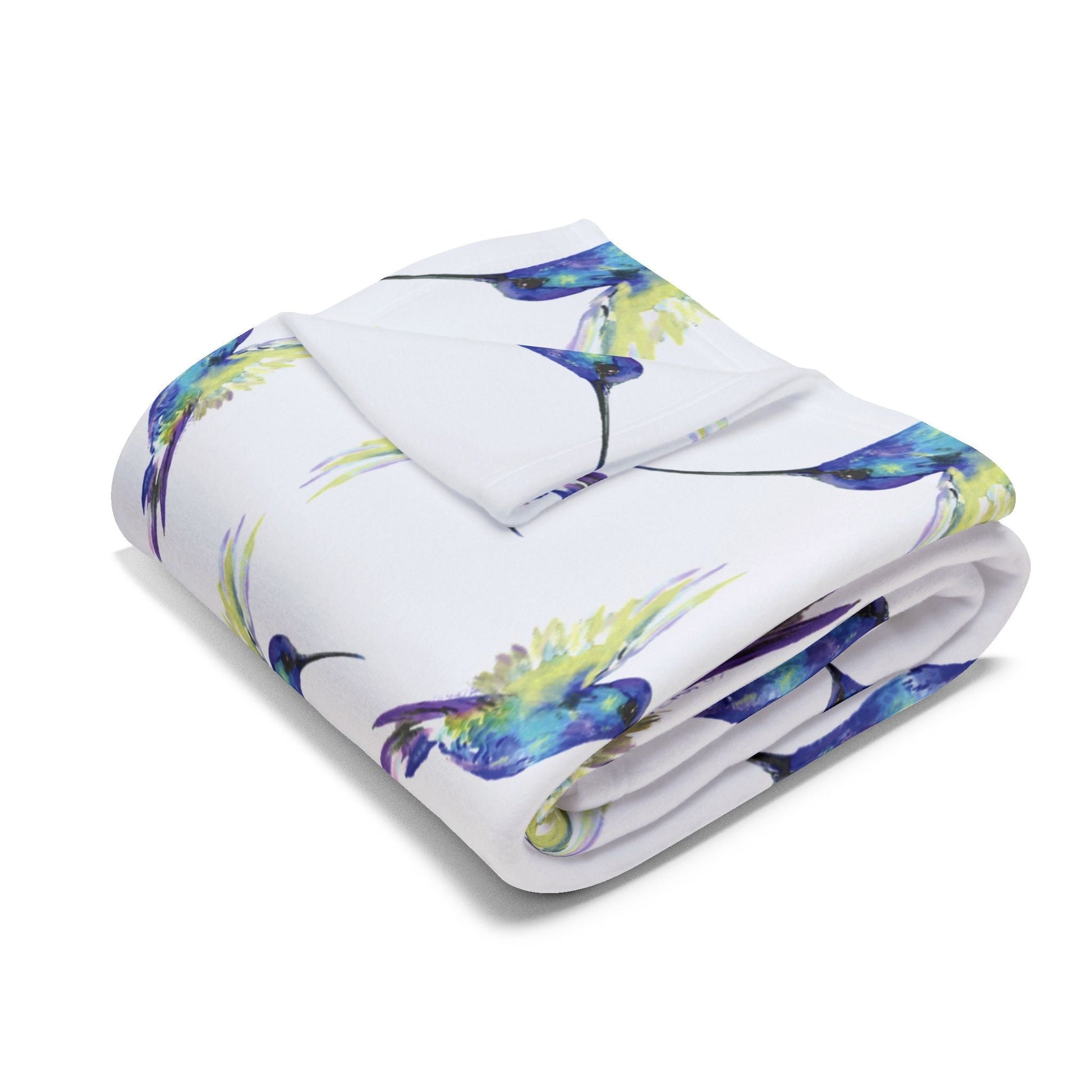 Colorful Hummingbird Fleece Blankets - Blue Cava