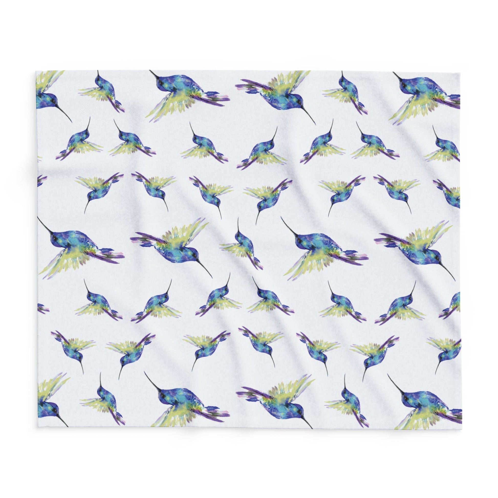 Colorful Hummingbird Fleece Blankets - Blue Cava