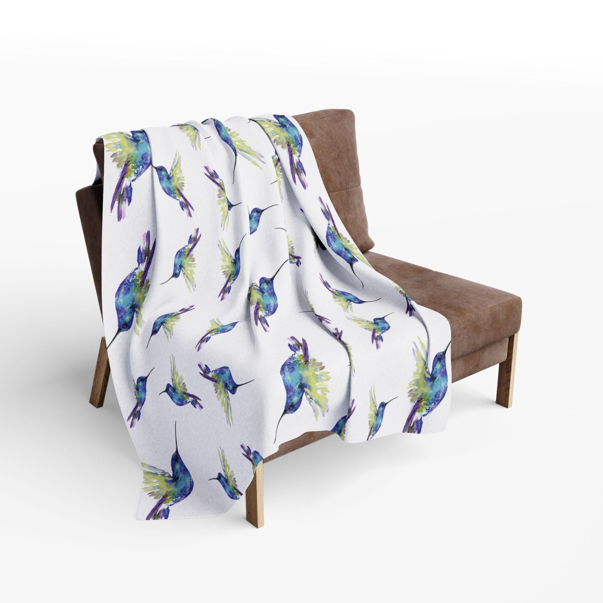 Colorful Hummingbird Fleece Blankets - Blue Cava