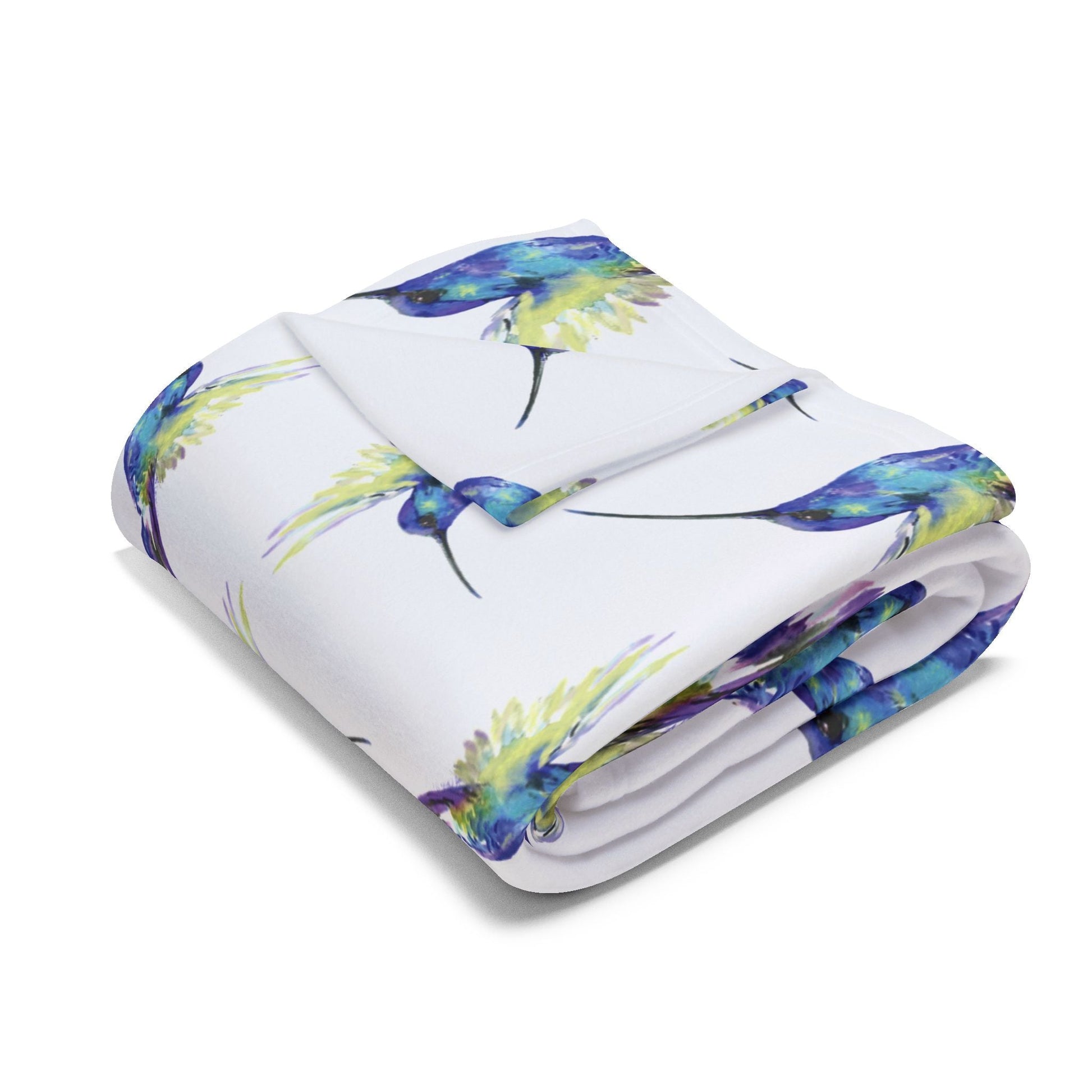 Colorful Hummingbird Fleece Blankets - Blue Cava