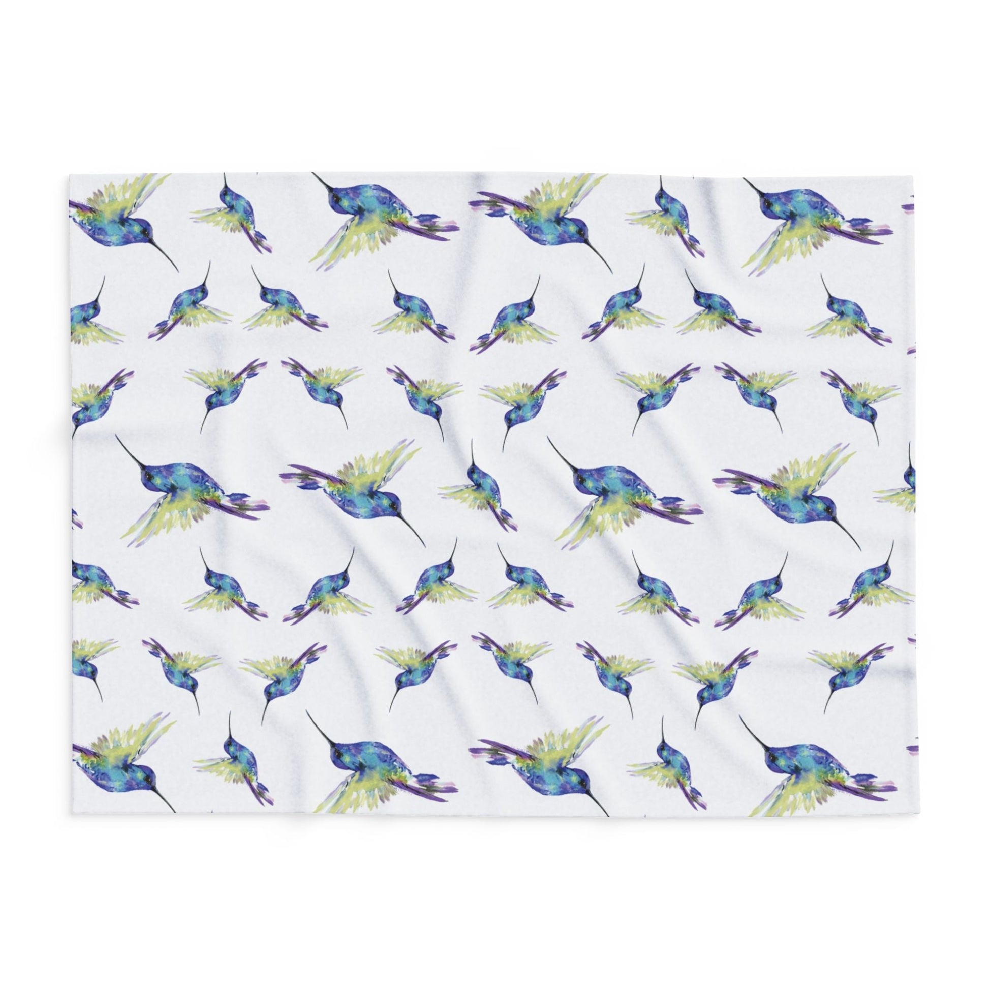 Colorful Hummingbird Fleece Blankets - Blue Cava