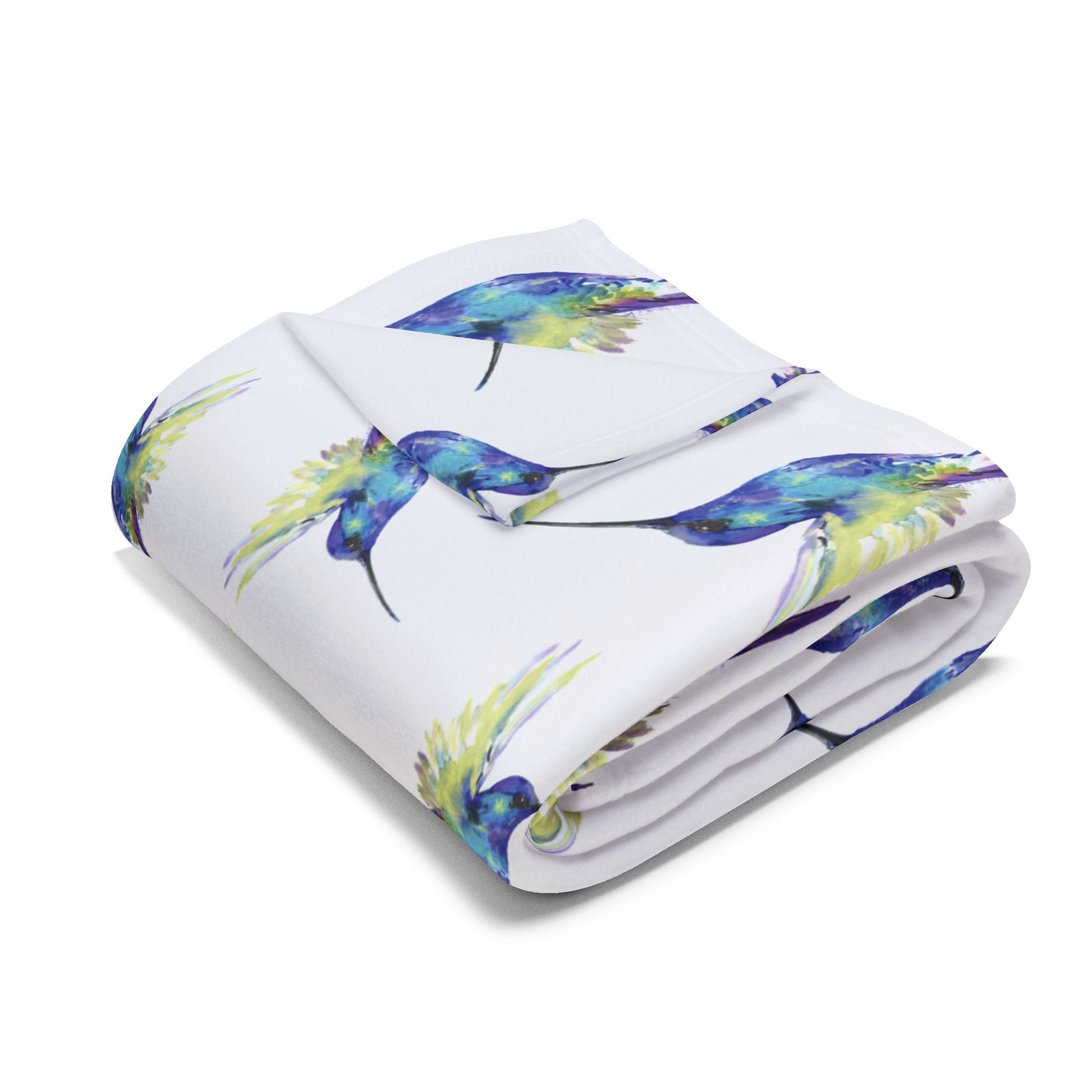 Colorful Hummingbird Fleece Blankets - Blue Cava
