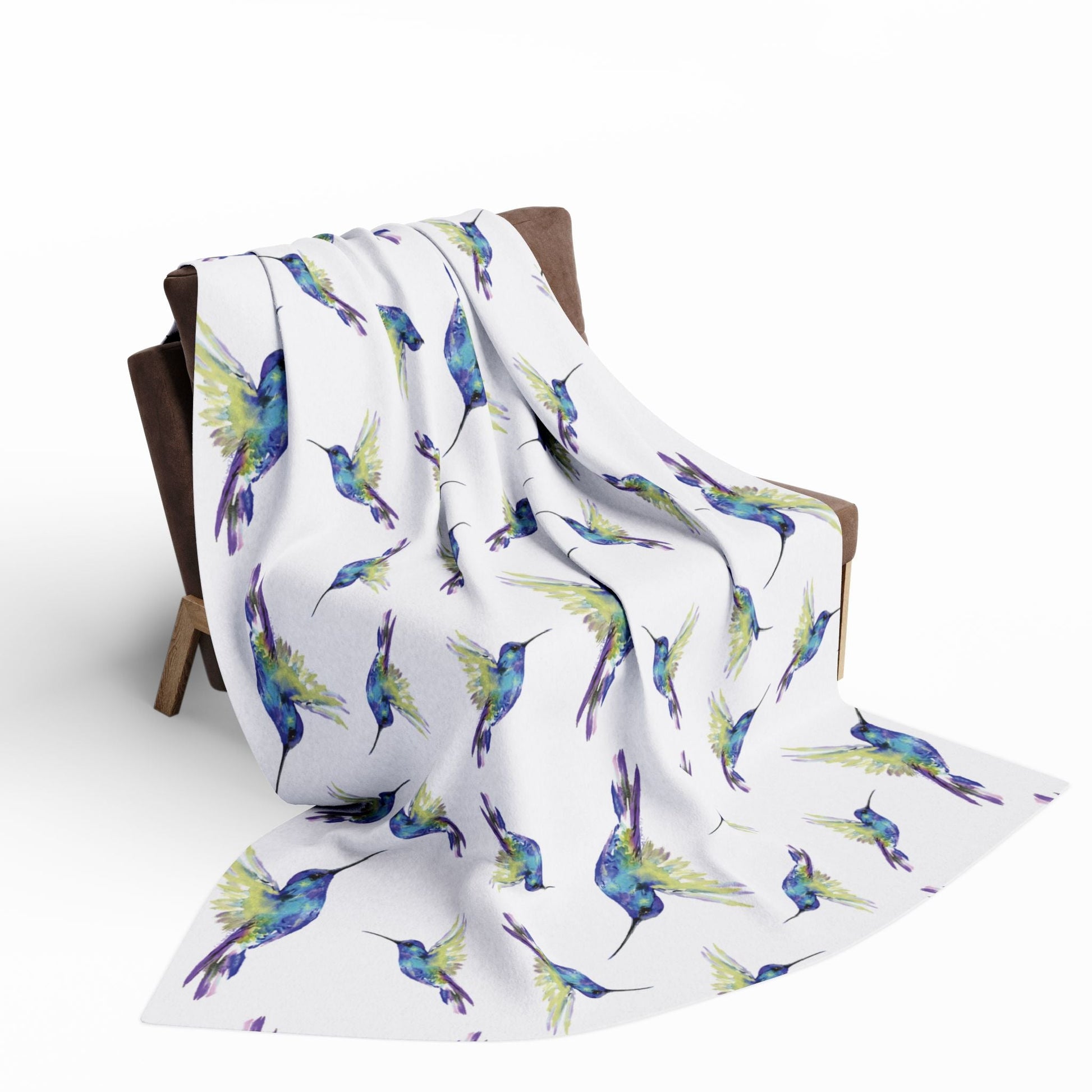 Colorful Hummingbird Fleece Blankets - Blue Cava