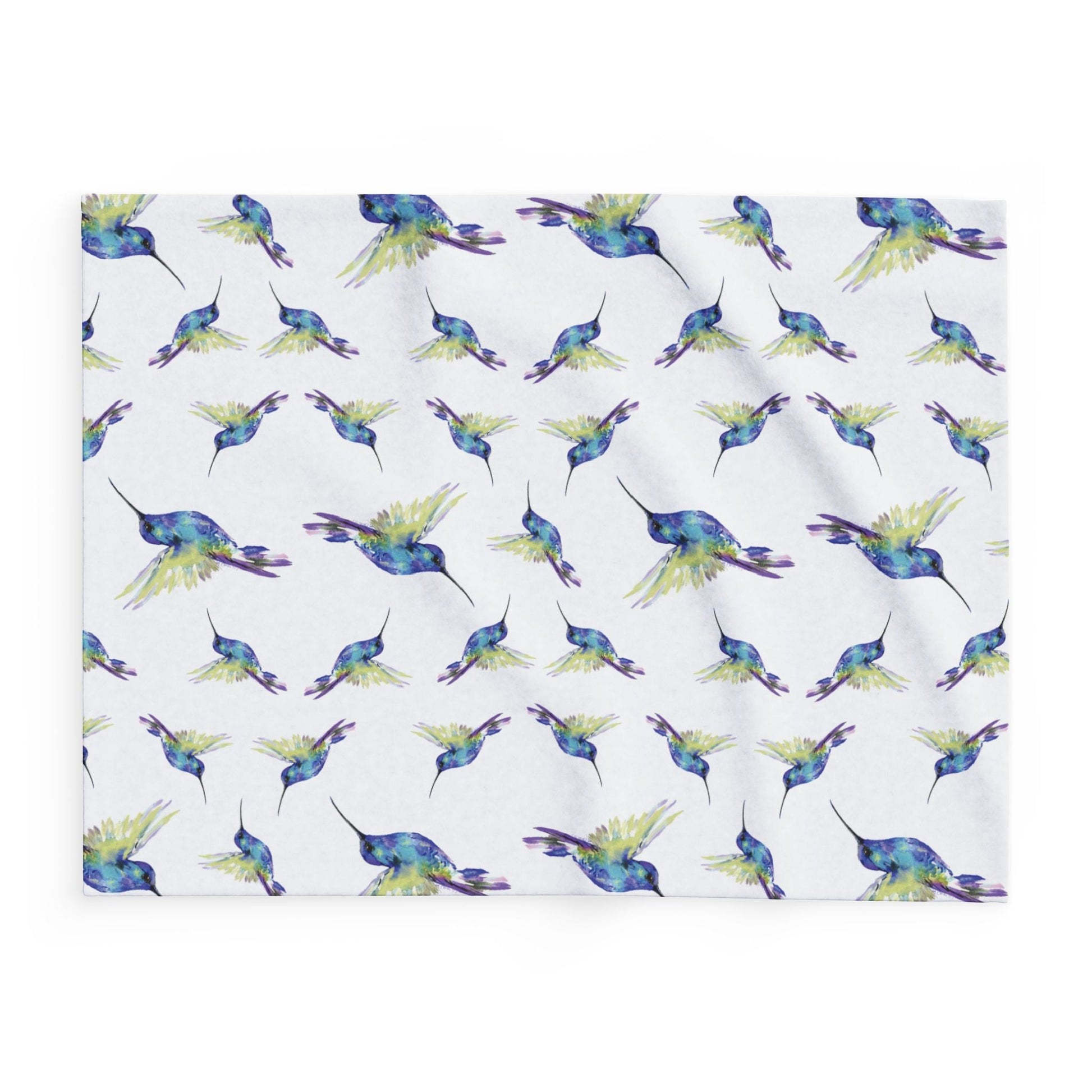 Colorful Hummingbird Fleece Blankets - Blue Cava