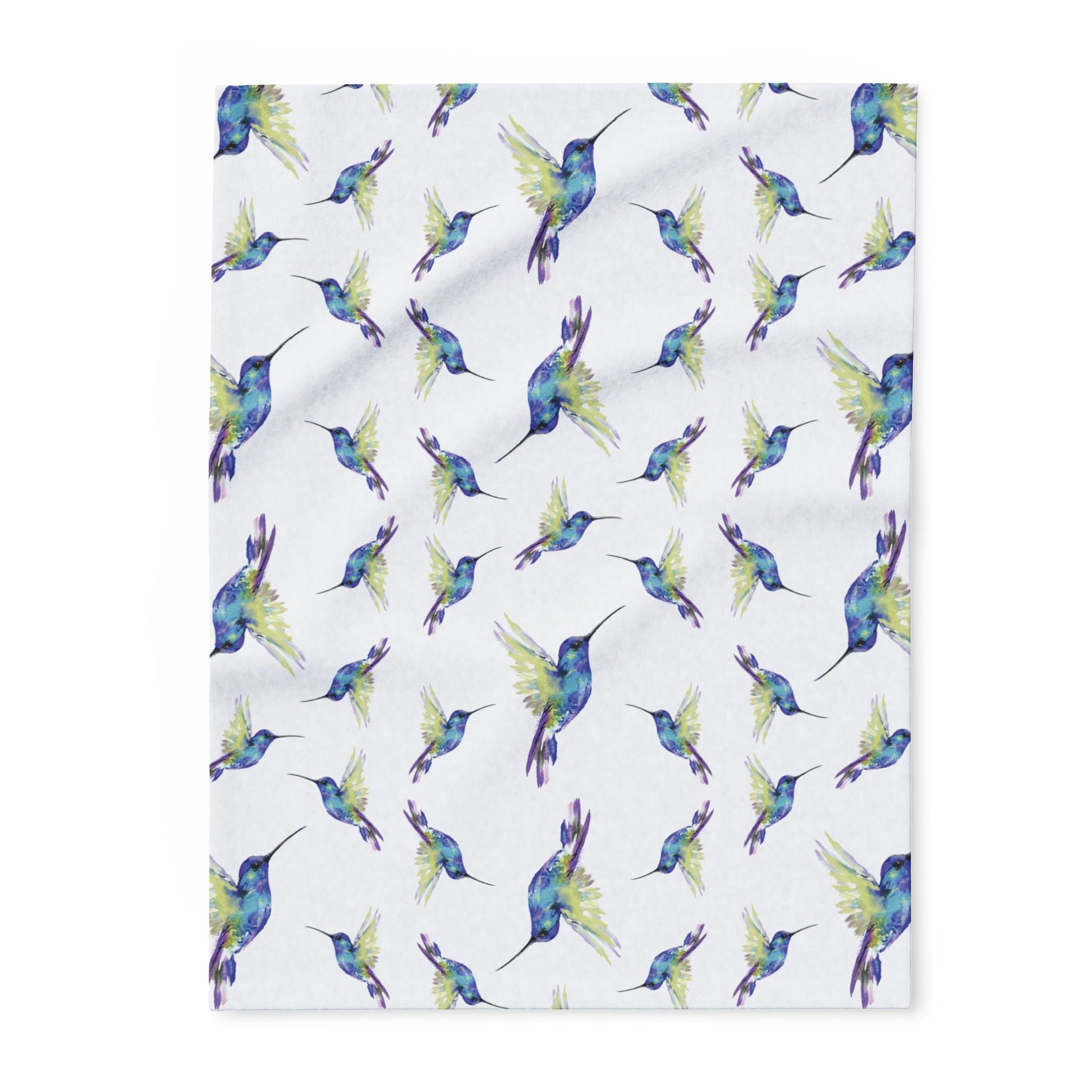 Colorful Hummingbird Fleece Blankets - Blue Cava
