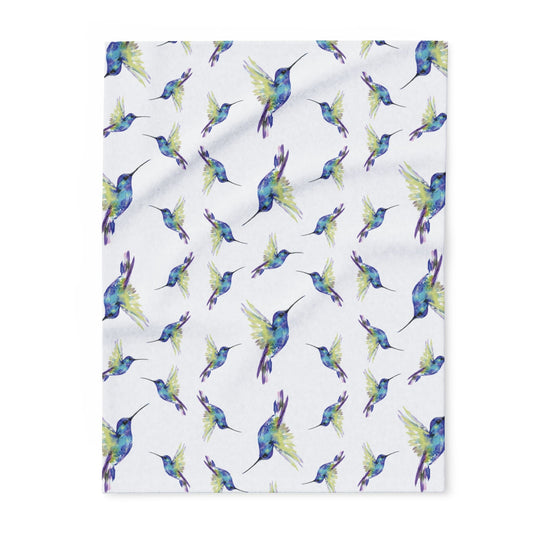 Colorful Hummingbird Fleece Blankets - Blue Cava