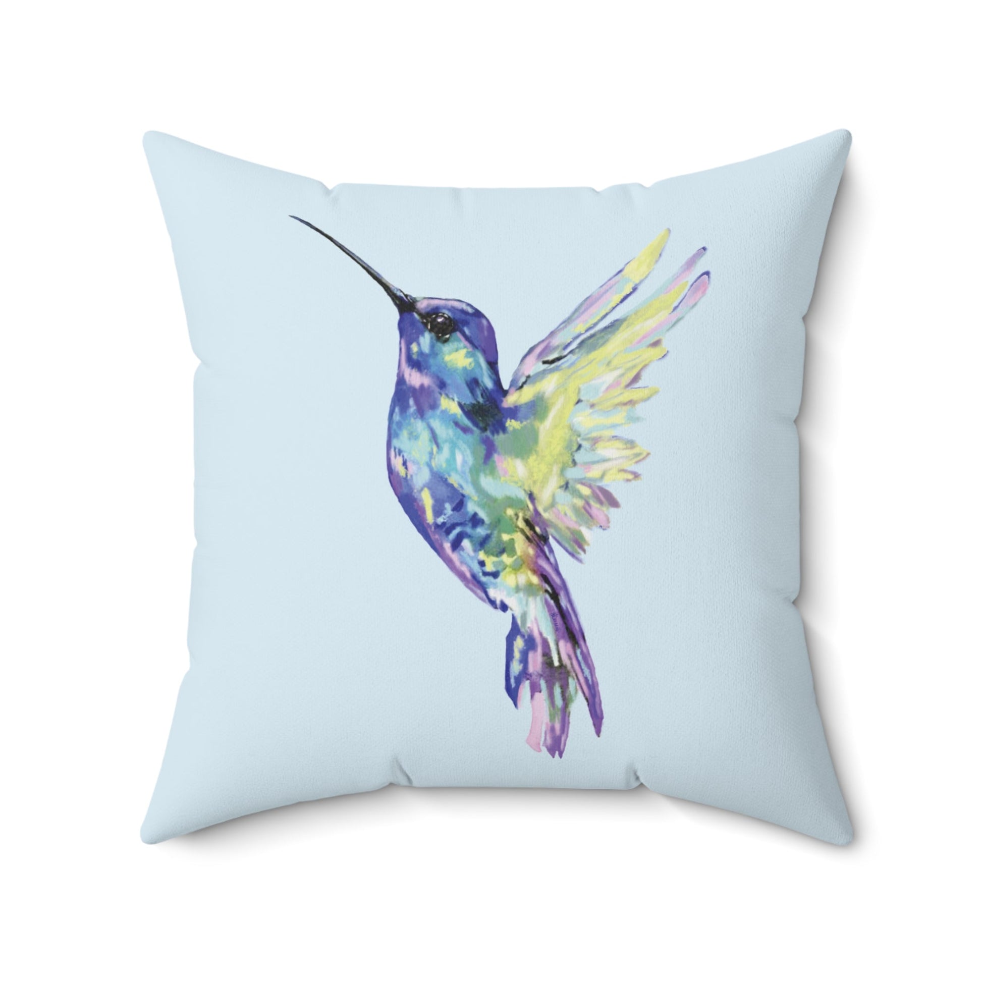 Colorful Hummingbird Pillow | Vibrant Home Decor - Blue Cava