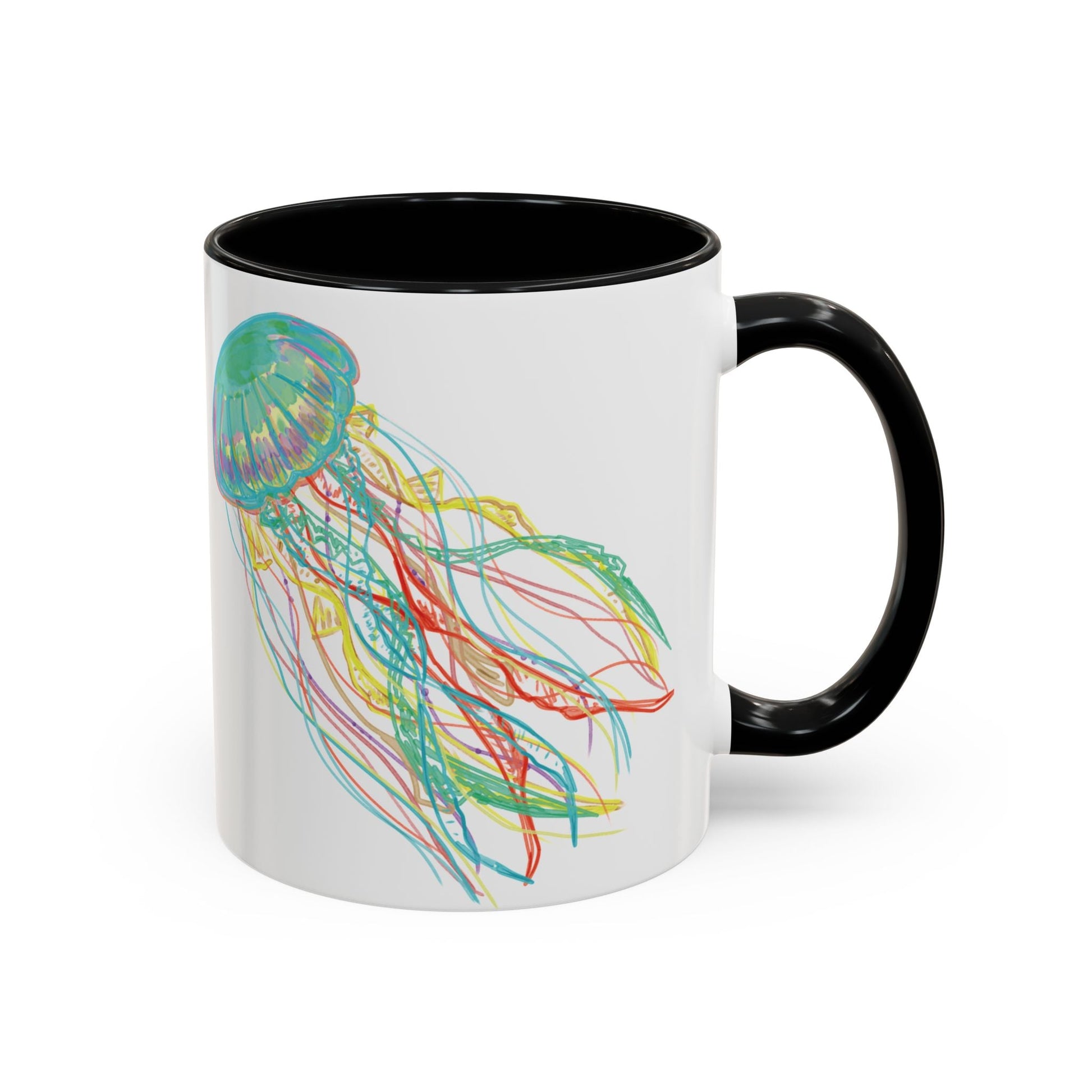 Colorful Jellyfish Accent Coffee Mug - Perfect for Ocean Lovers - Blue Cava