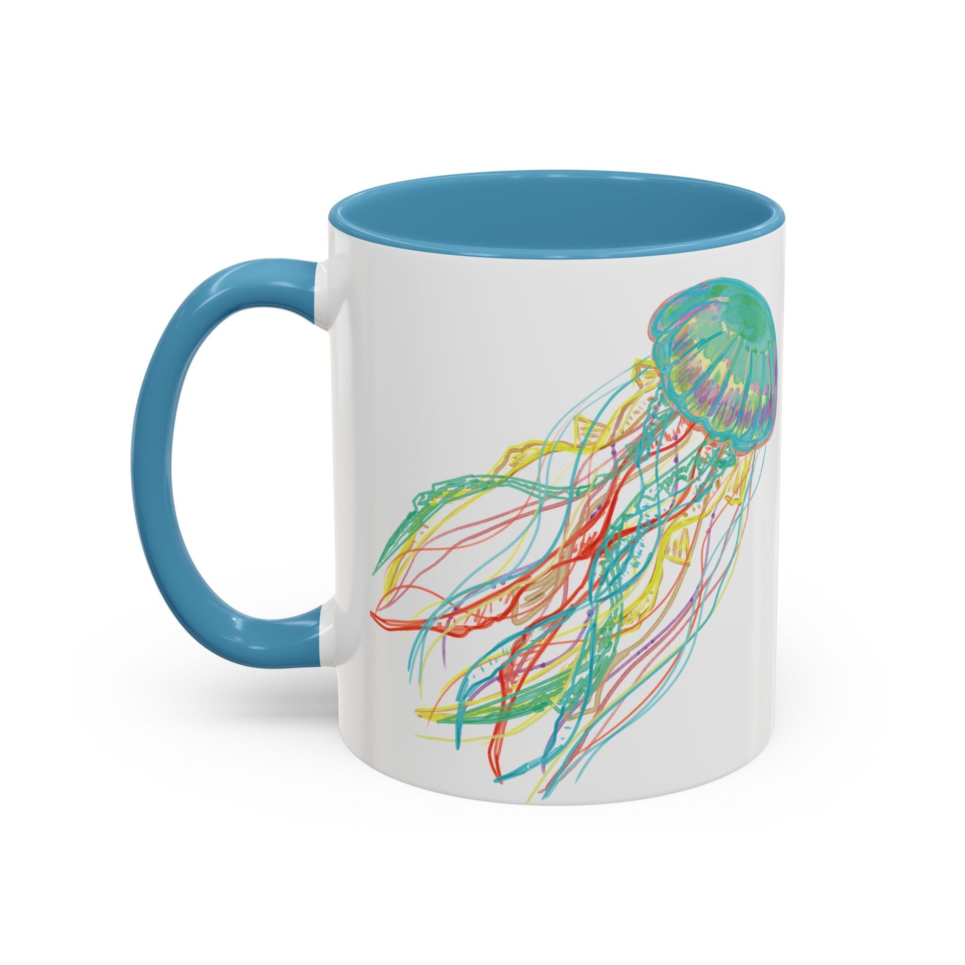 Colorful Jellyfish Accent Coffee Mug - Perfect for Ocean Lovers - Blue Cava