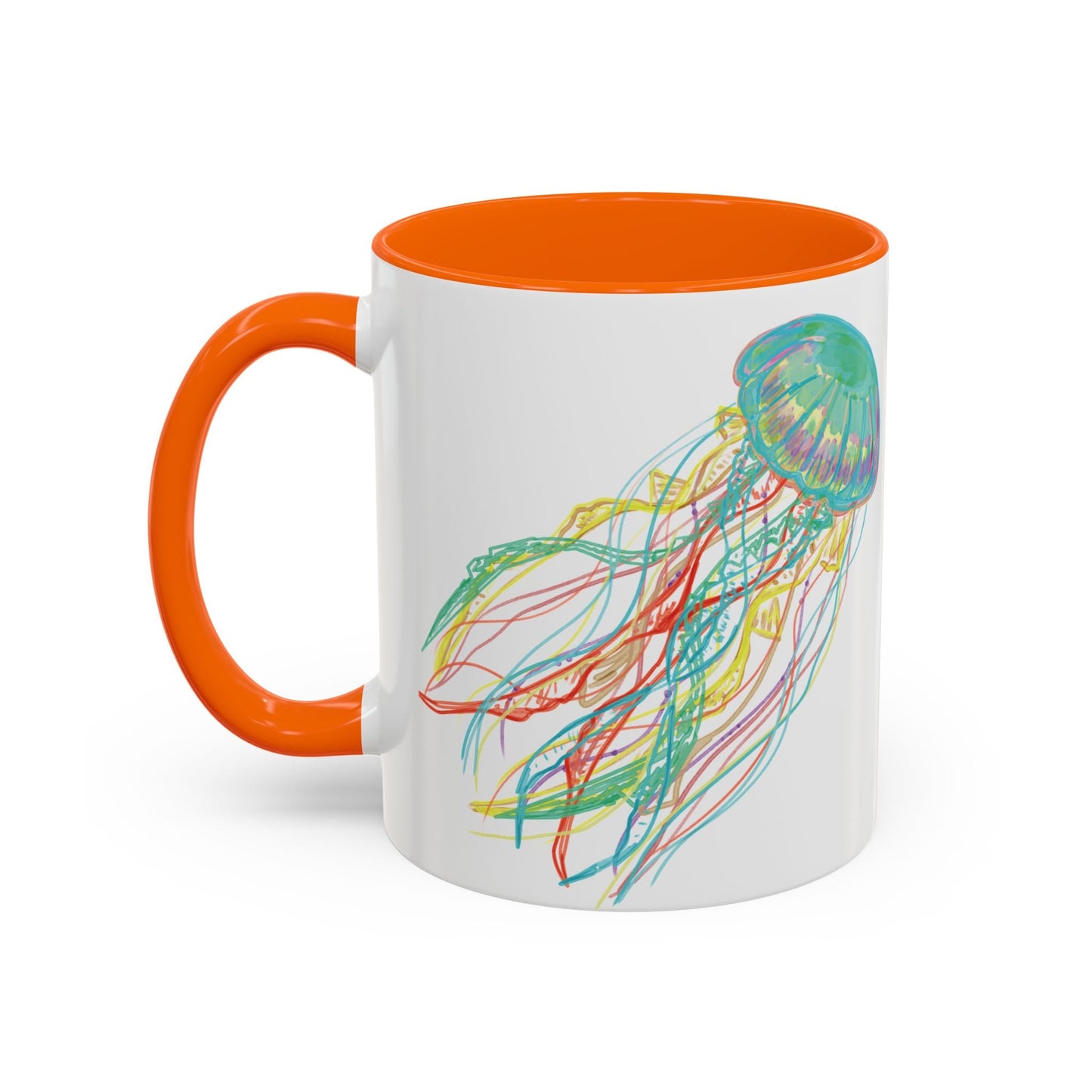 Colorful Jellyfish Accent Coffee Mug - Perfect for Ocean Lovers - Blue Cava