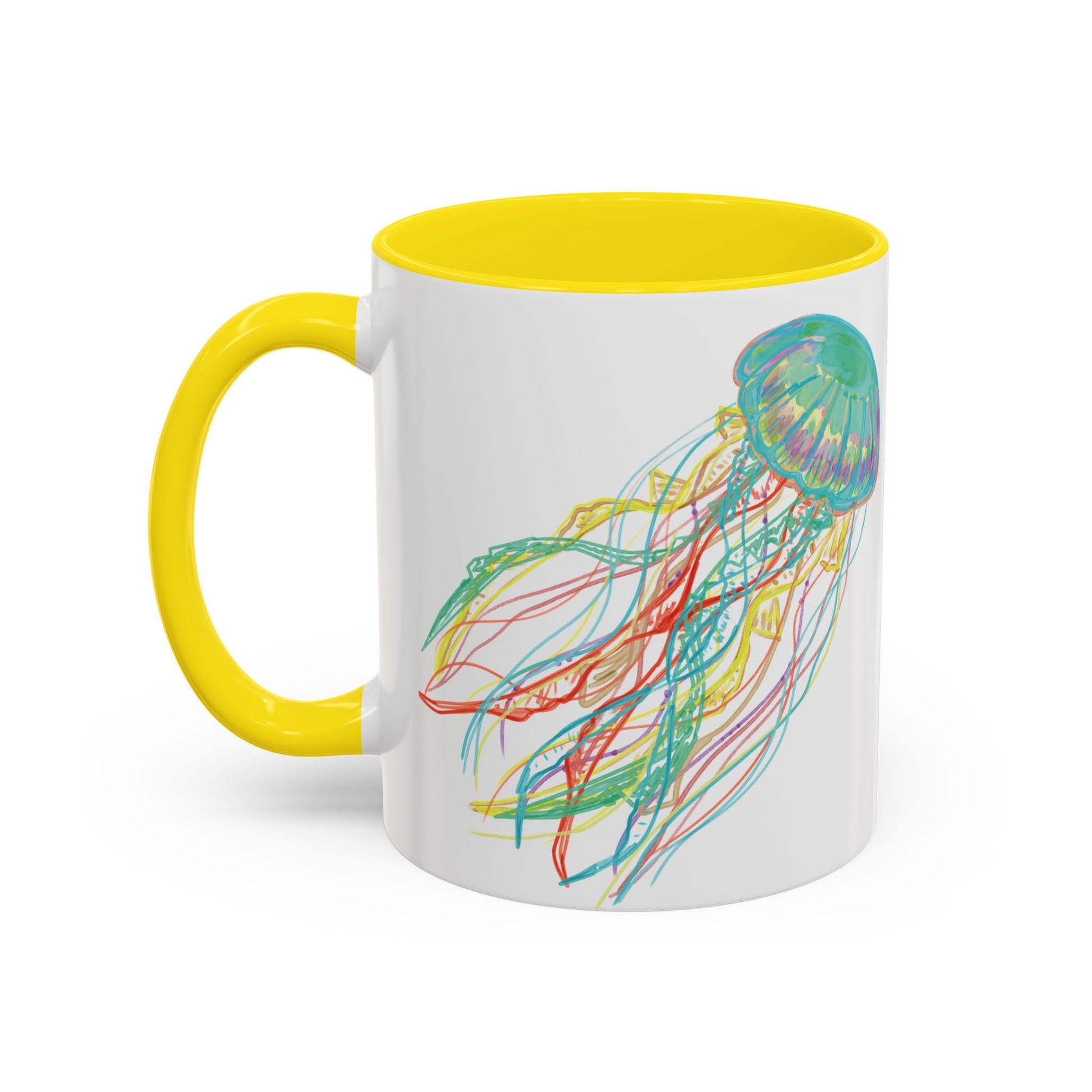 Colorful Jellyfish Accent Coffee Mug - Perfect for Ocean Lovers - Blue Cava