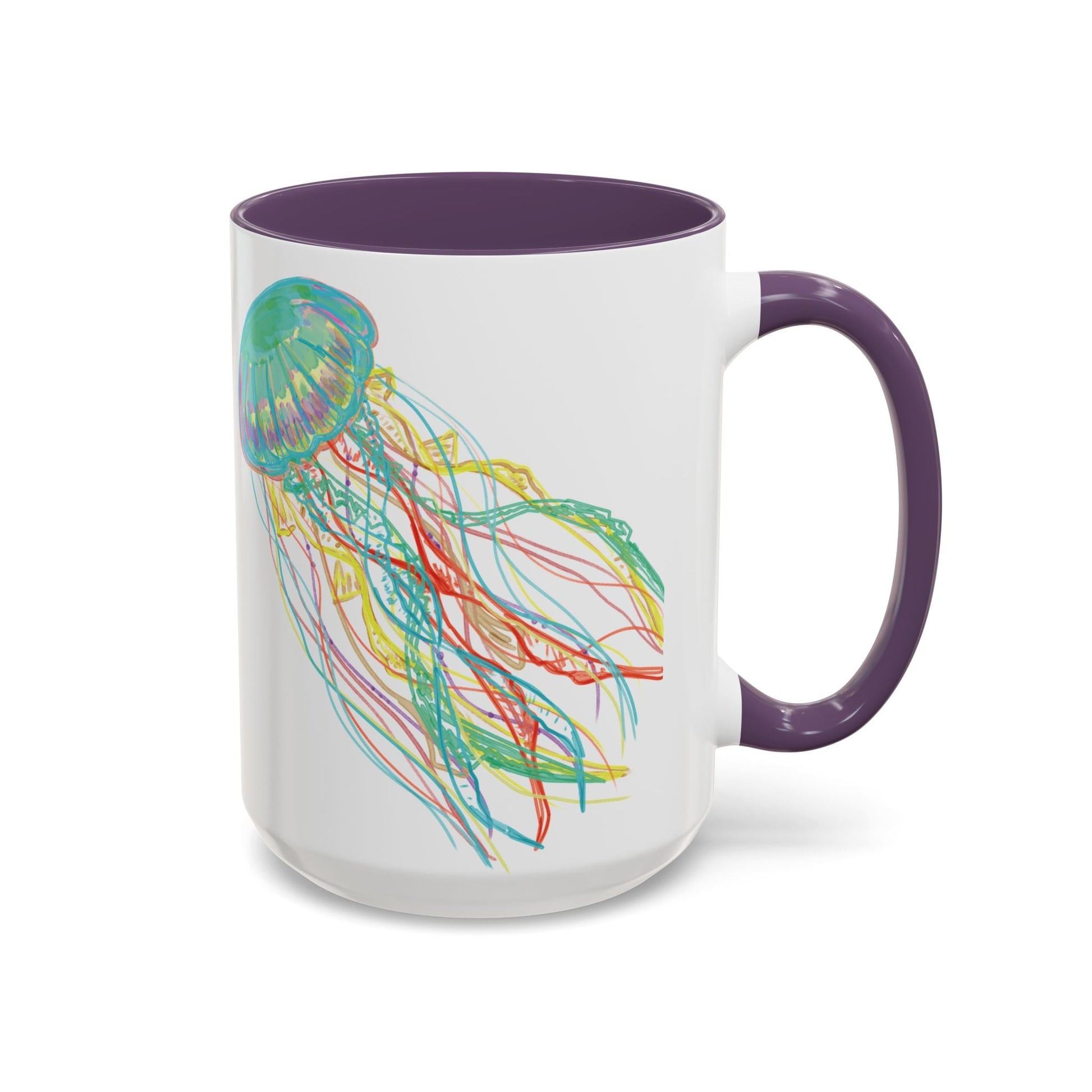 Colorful Jellyfish Accent Coffee Mug - Perfect for Ocean Lovers - Blue Cava
