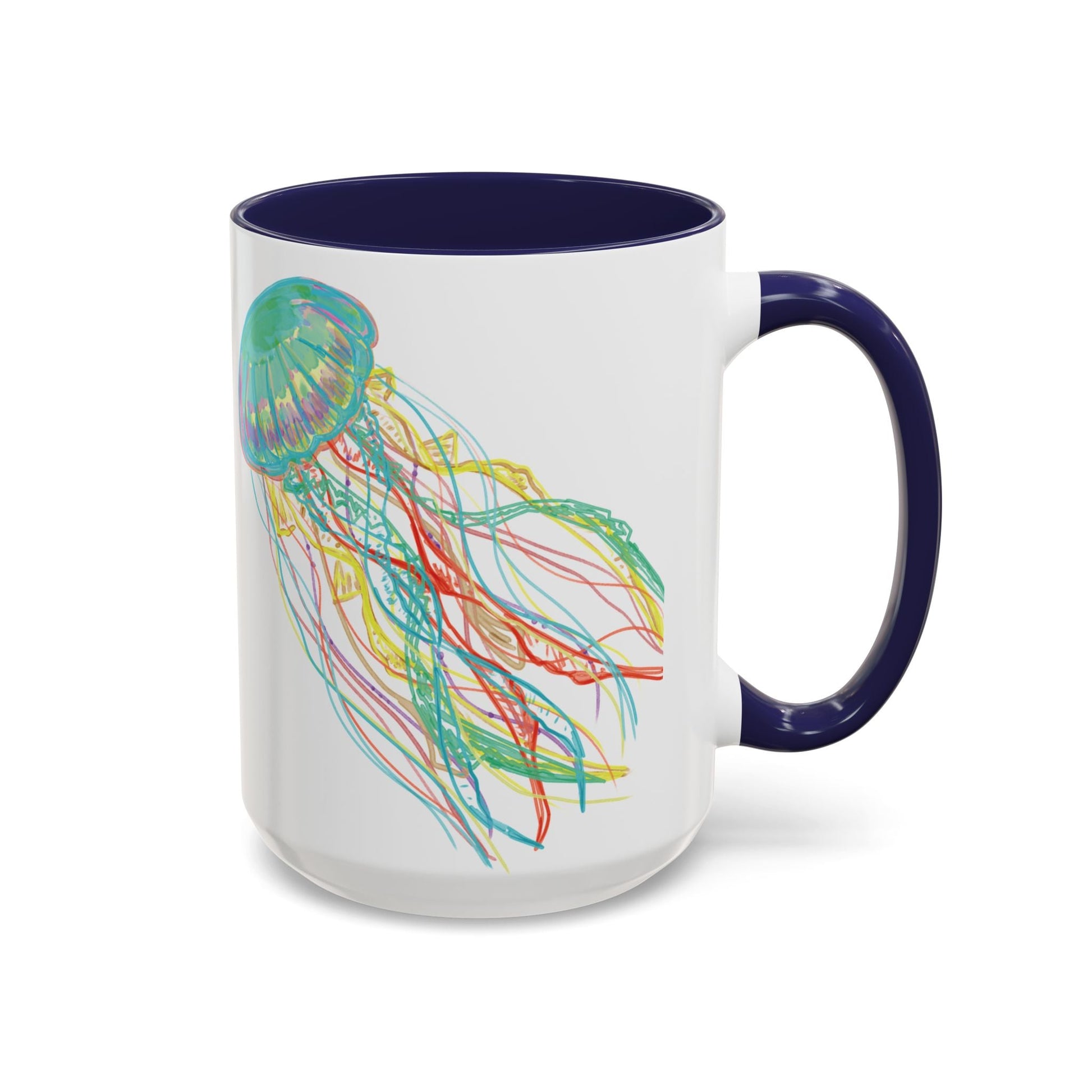 Colorful Jellyfish Accent Coffee Mug - Perfect for Ocean Lovers - Blue Cava
