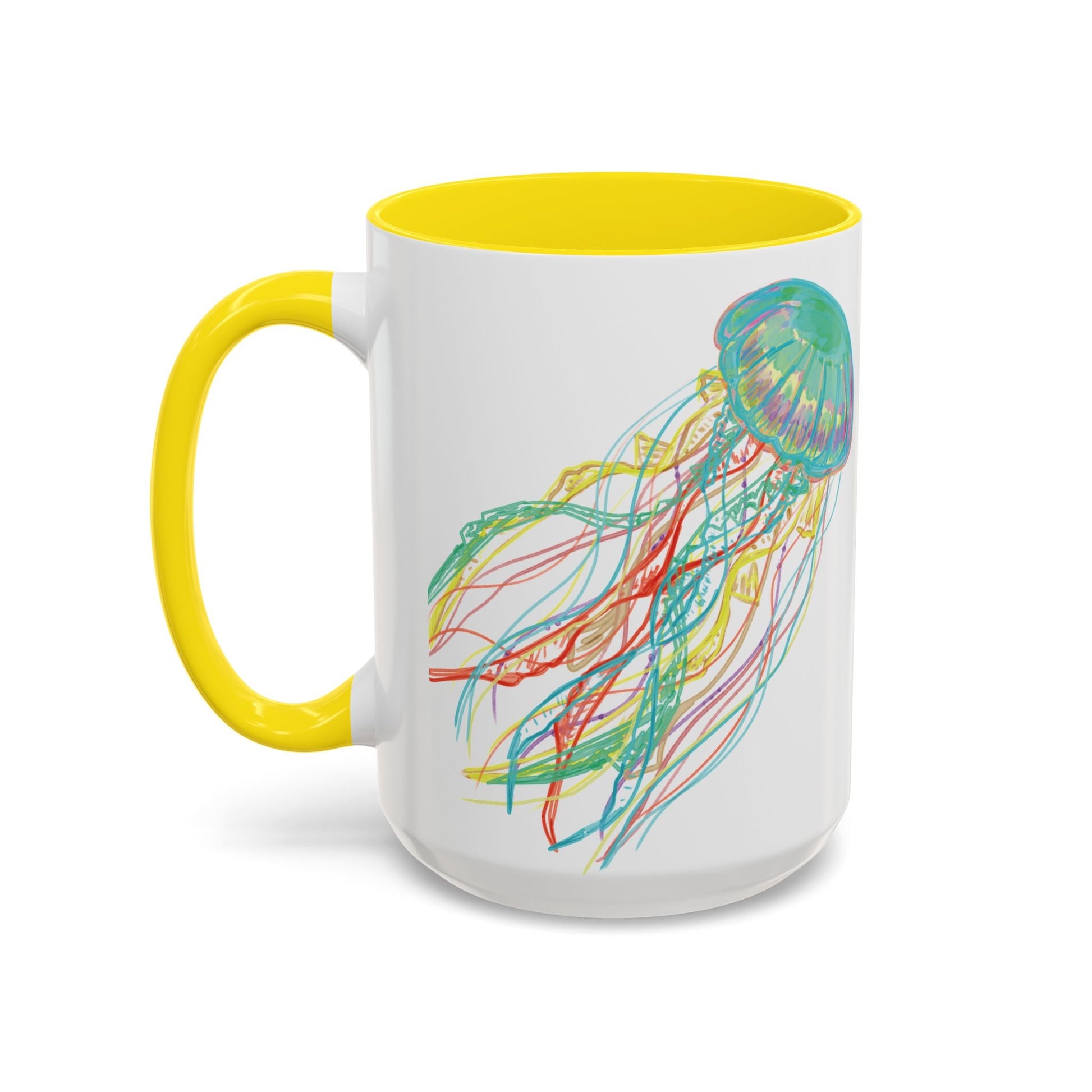 Colorful Jellyfish Accent Coffee Mug - Perfect for Ocean Lovers - Blue Cava
