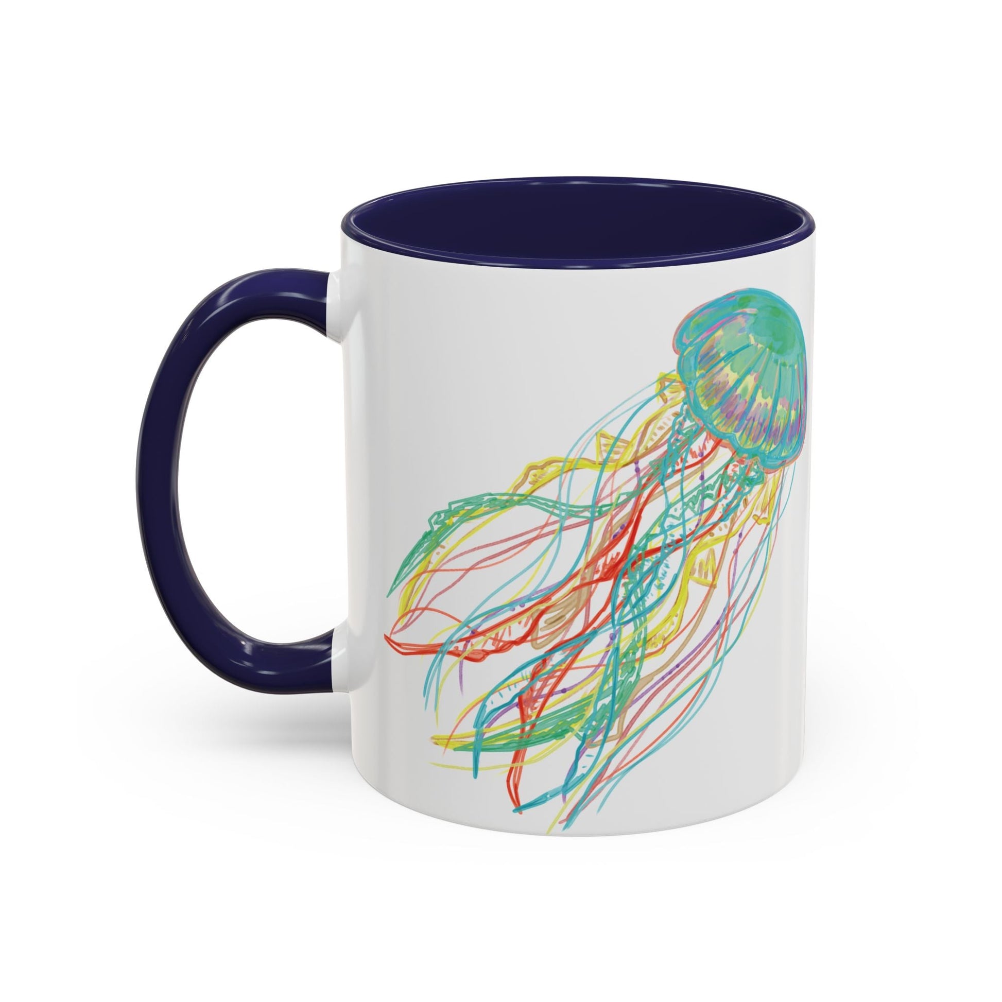 Colorful Jellyfish Accent Coffee Mug - Perfect for Ocean Lovers - Blue Cava