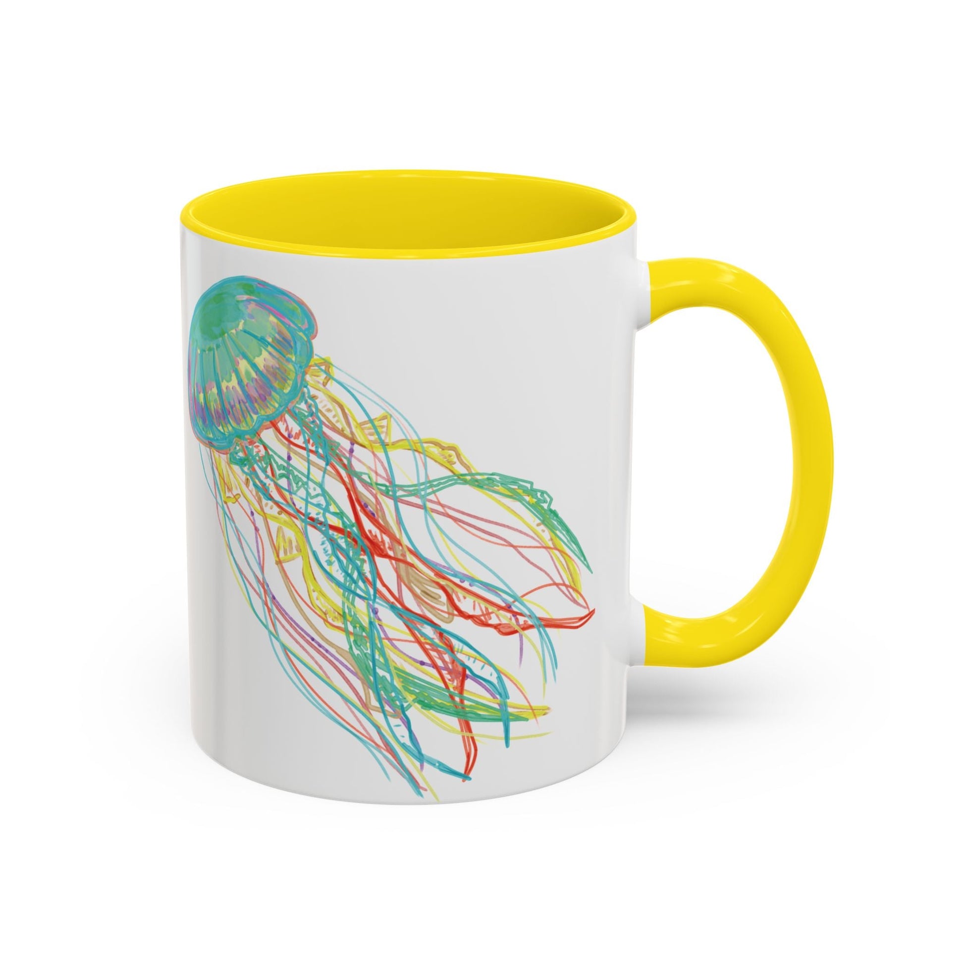 Colorful Jellyfish Accent Coffee Mug - Perfect for Ocean Lovers - Blue Cava