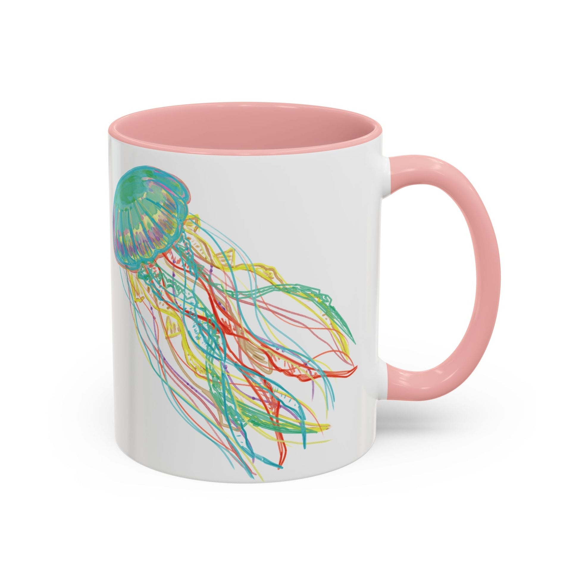 Colorful Jellyfish Accent Coffee Mug - Perfect for Ocean Lovers - Blue Cava