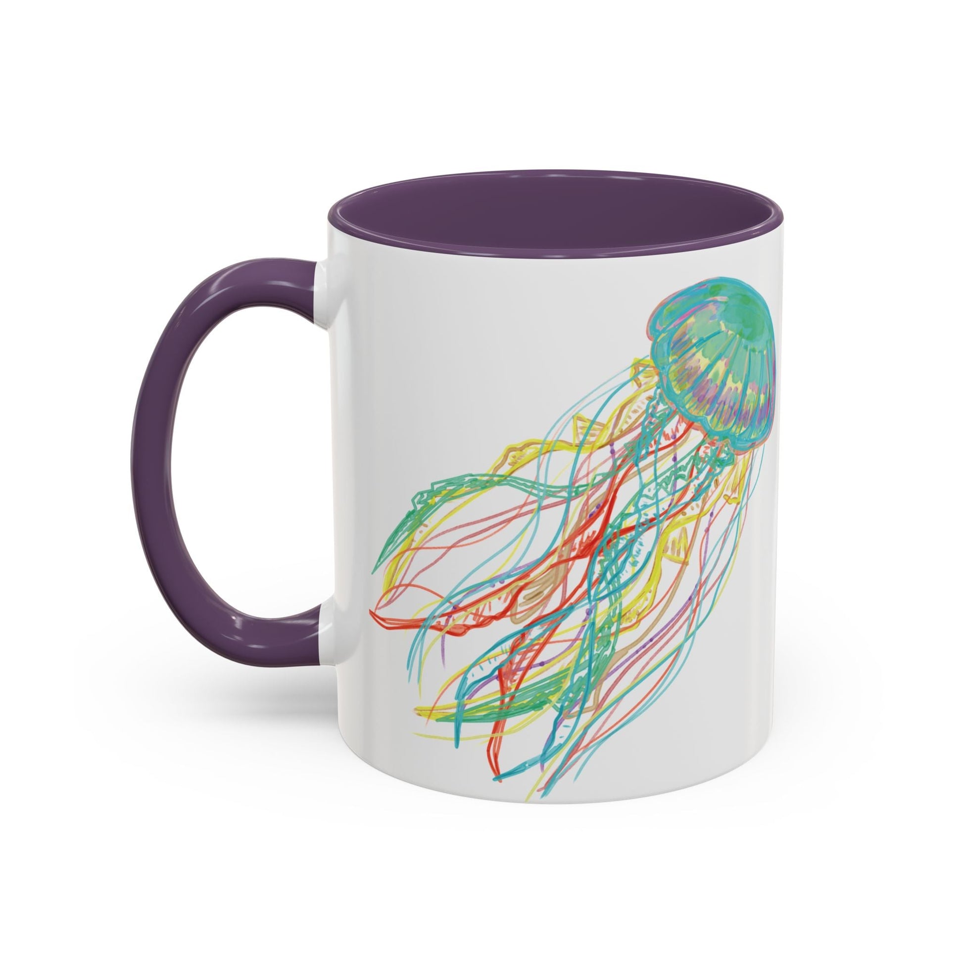 Colorful Jellyfish Accent Coffee Mug - Perfect for Ocean Lovers - Blue Cava